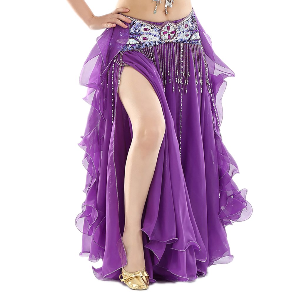Elegant White Chiffon Long Belly Dance Skirt with High Slits - Perfect for Bollywood, Gypsy, and Belly Dance Performances | Flowy Costume Skirt for Stage Shows, Parties, and Cultural Events
