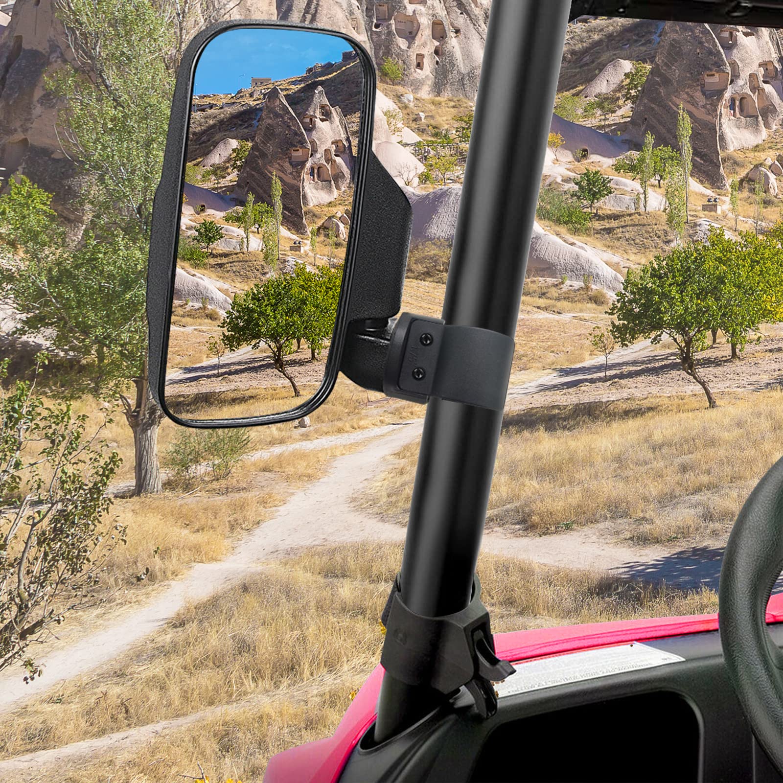 UTV Side Mirrors for Polaris Ranger 2015-2022 & Can-Am Defender Maverick Trail - Adjustable Break-Away Rear View Mirror with Profiled Tube | Off-Road Adventure & Utility Vehicle Accessories