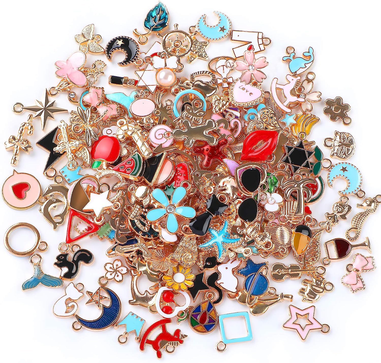 SANNIX 170Pcs Gold Plated Enamel Charms Set - DIY Jewelry Making Kit for Necklace, Bracelet & Pendant Crafting - Perfect for Handmade Jewelry, Gifts & Fashion Accessories (Assorted Styles)