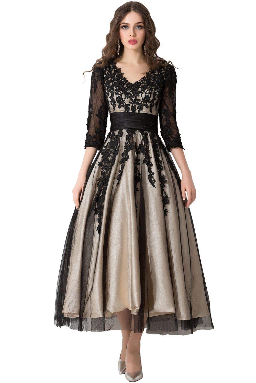 Snowskite Women's Black Lace Applique Tulle Long Formal Evening Dress - Elegant Prom Gown for Homecoming, Wedding Guest & Special Occasions