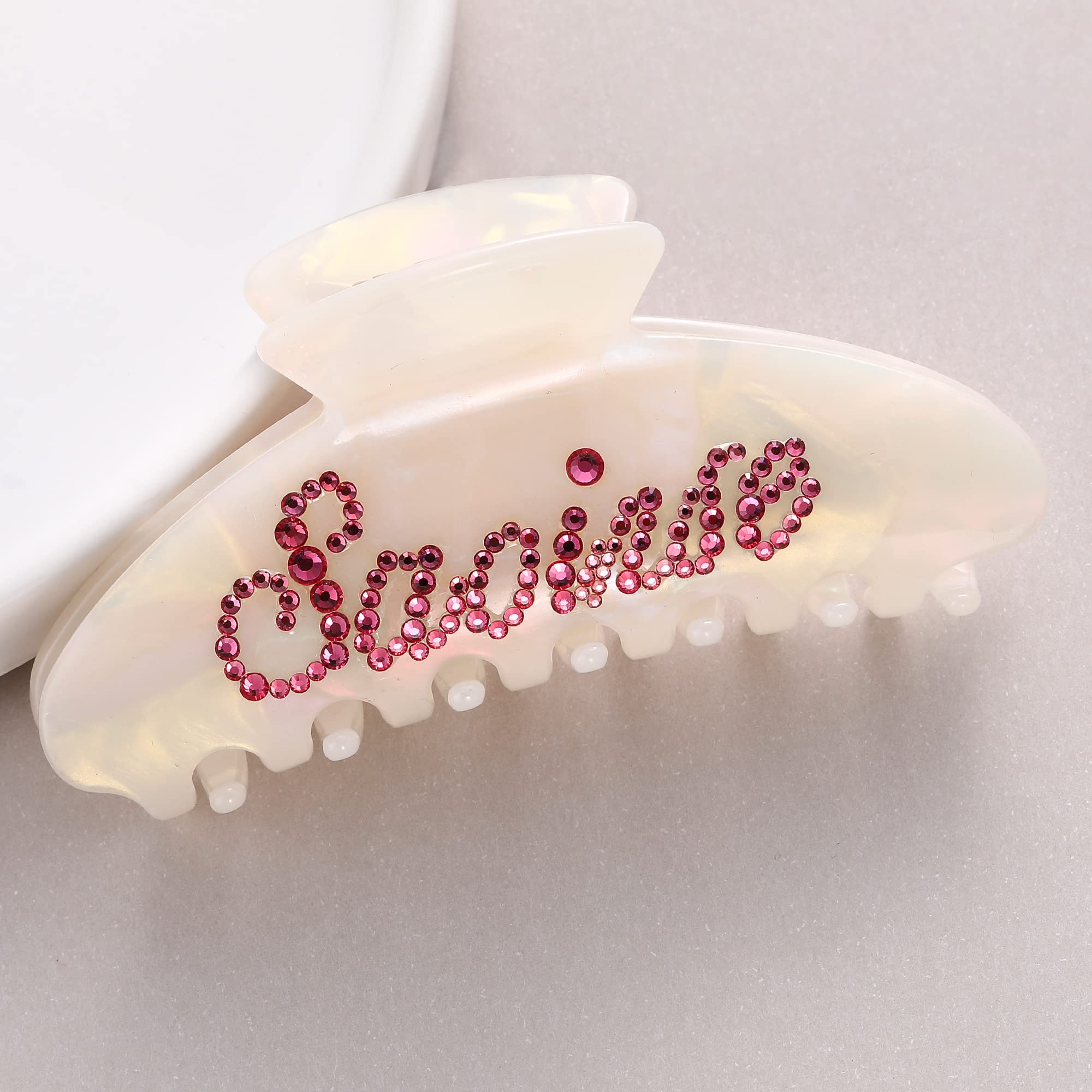 Personalized Rhinestone Name Hair Claw Clips for Women - 4 Inch Banana Jaw Clips for Thick & Thin Hair (Shell White) | Wedding, Party, Beach & Everyday Hair Accessories