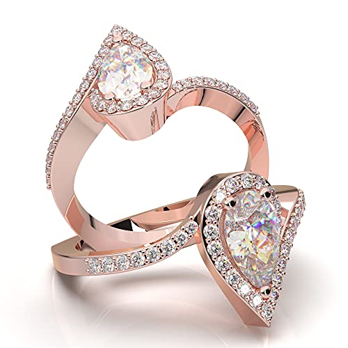 14K Rose Gold Pear Halo Engagement Ring with Forever One Colorless Moissanite - Elegant Pear Shape Diamond Ring with Twist Shank for Women - Perfect for Proposals, Anniversaries & Special Occasions
