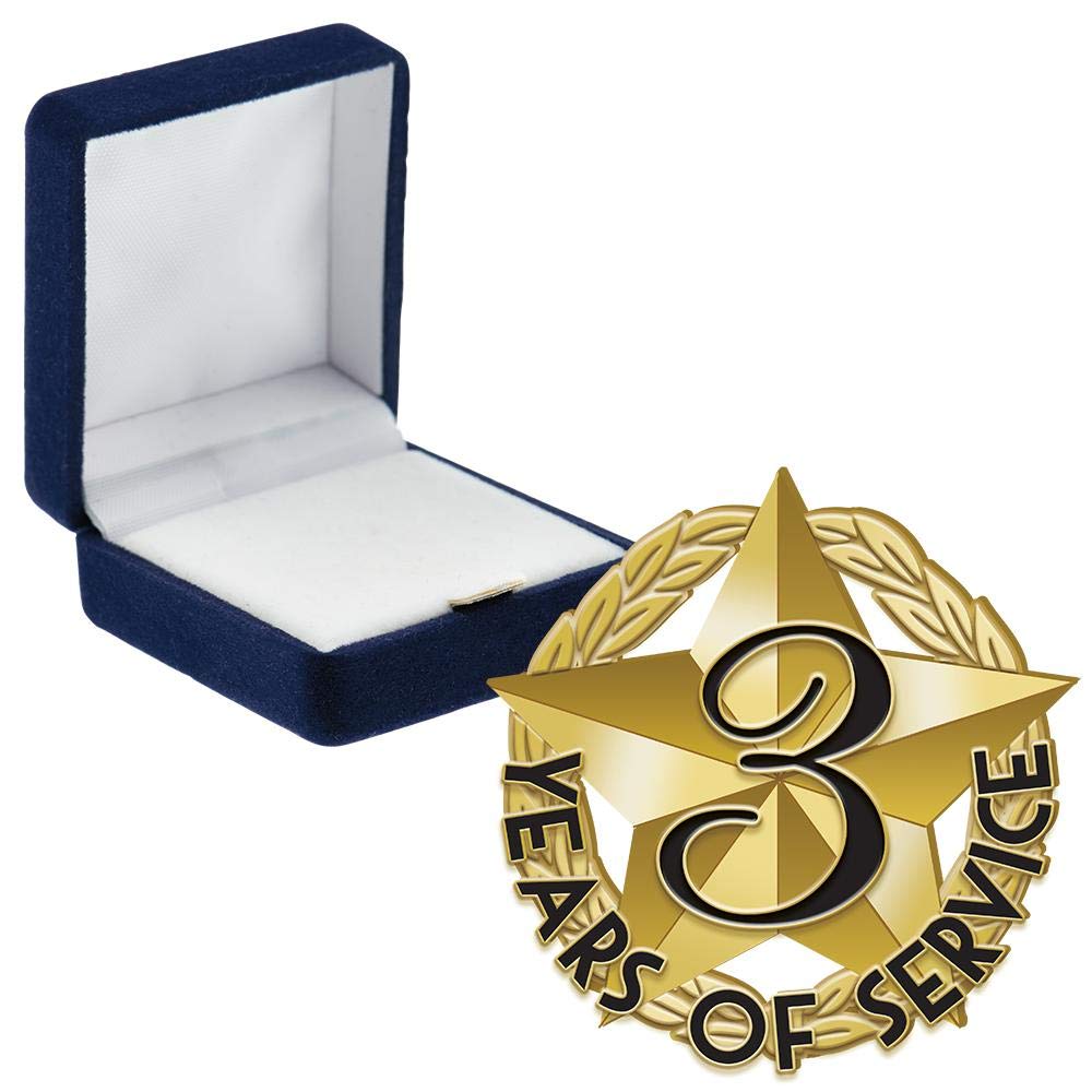3 Years of Service Award Pin with Blue Velvet Presentation Case - Employee Recognition Gift for Work Anniversary, Milestone Achievement - Perfect for Corporate Awards, Retirement Gifts & Team Appreciation Events
