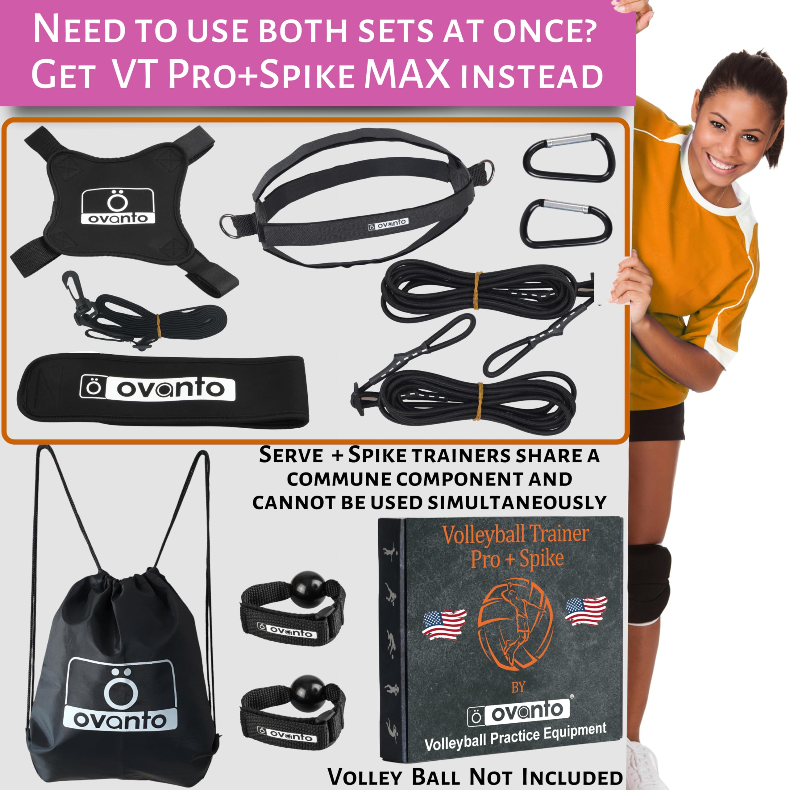 OVANTO Volleyball Training Equipment Set – 4 Styles for Serving, Spiking, Setting & Passing – Adjustable Solo Volleyball Practice Aid for Beginners & Pros – Perfect for Backyard, Beach & Gym Training