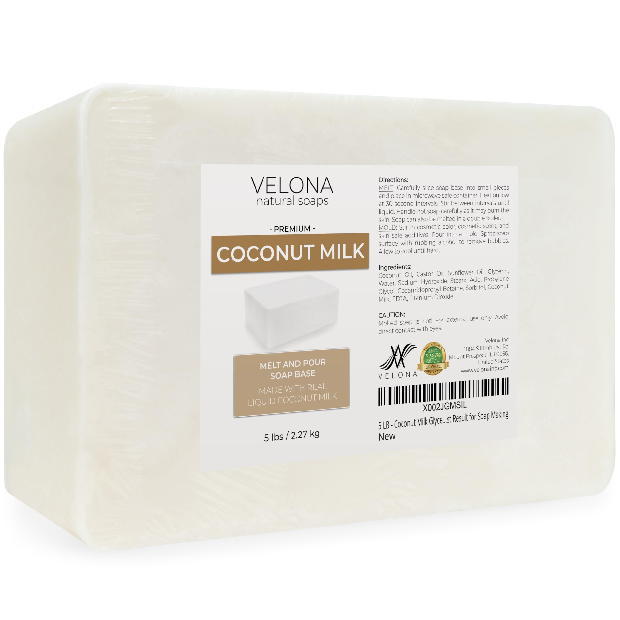 Velona 10 LB - All Natural Coconut Milk Glycerin Soap Base, SLS/SLES Free, Melt and Pour for DIY Soap Making | Moisturizing Bar for Sensitive Skin | Perfect for Handmade Gifts, Bath & Body Care