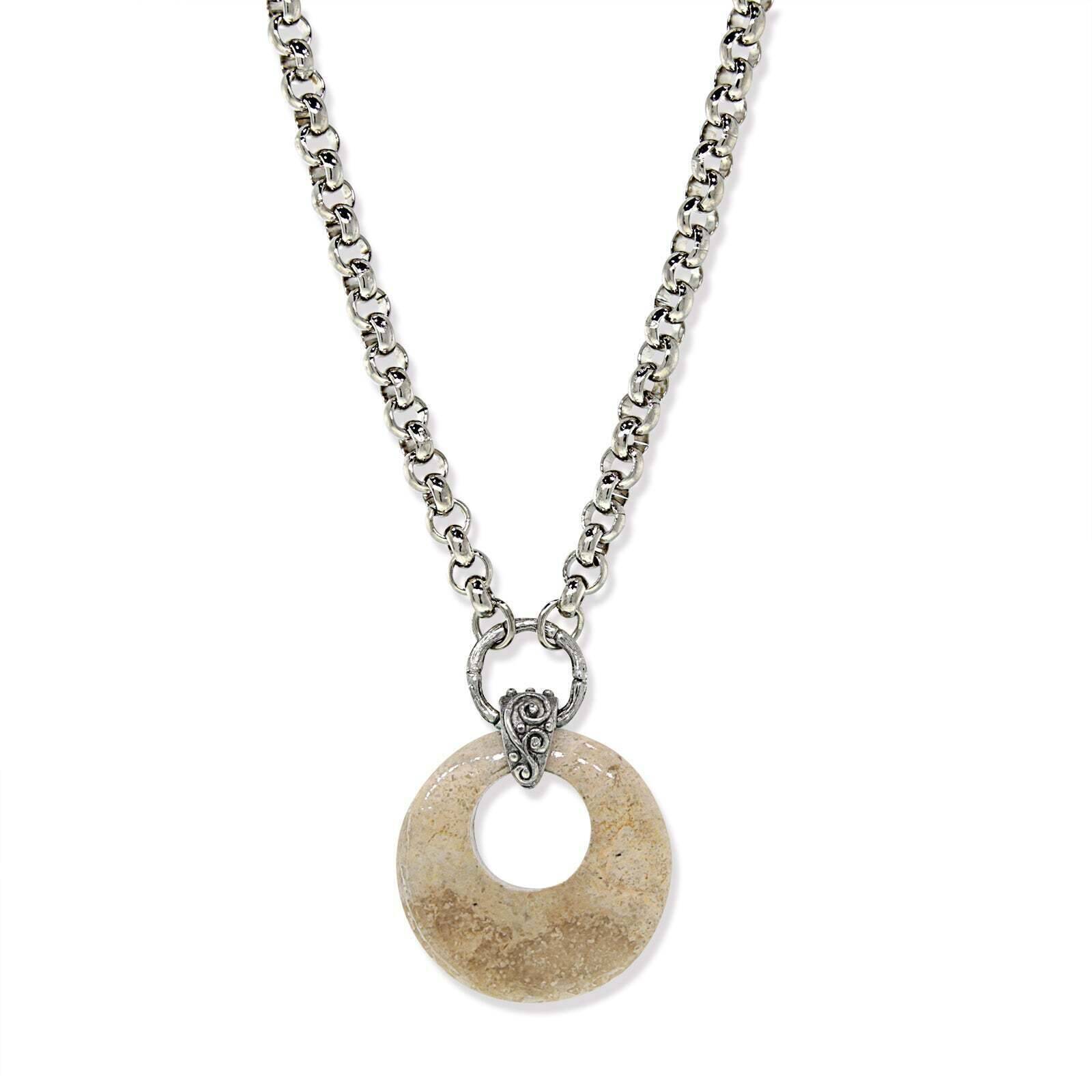 1928 Jewelry Vintage Semi-Precious Gemstone Hoop Pendant Necklace - 18