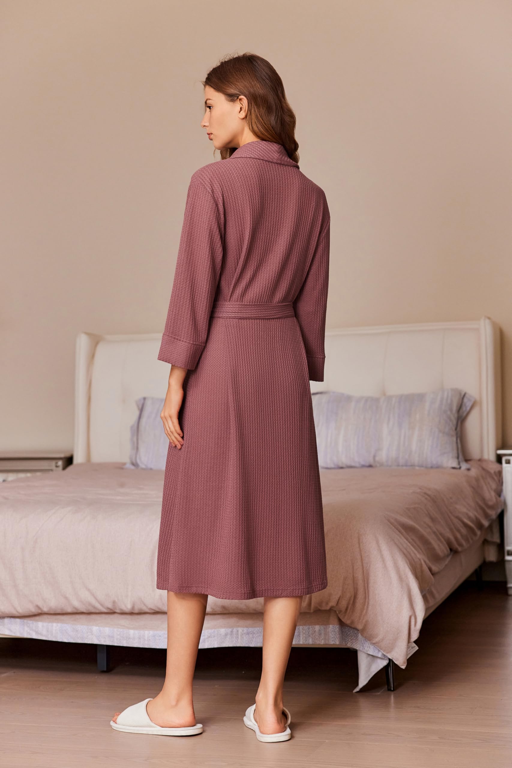 Ekouaer Women's Long Waffle Knit Bathrobe - Lightweight Kimono Style Spa Robe with Shawl Collar & Pockets (Sizes S-XXL) | Perfect for Home, Spa, Hotel & Relaxation