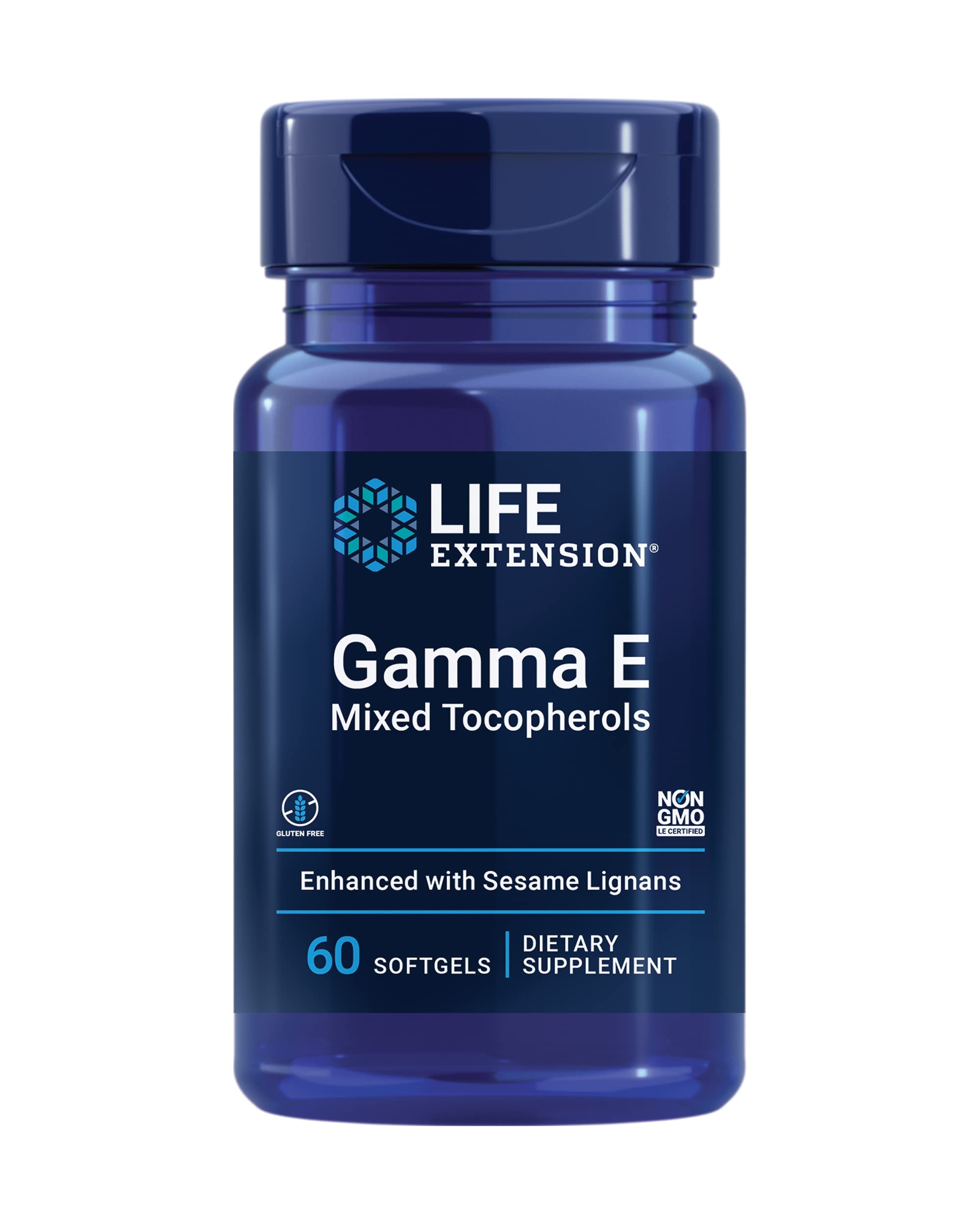 Life Extension Gamma E Mixed Tocopherols Vitamin E Supplement with Sesame Lignans - 60 Softgels for Healthy Aging | Gluten-Free, Non-GMO | Supports Heart, Skin & Immune Health | Perfect for Daily Wellness Routine & Antioxidant Protection