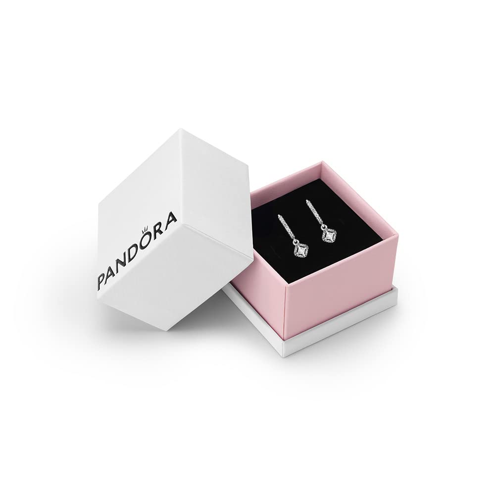 Pandora Timeless Sterling Silver Square Sparkle Cubic Zirconia Hoop Earrings for Women - Elegant Gift Box Included | Perfect for Weddings, Parties & Everyday Wear