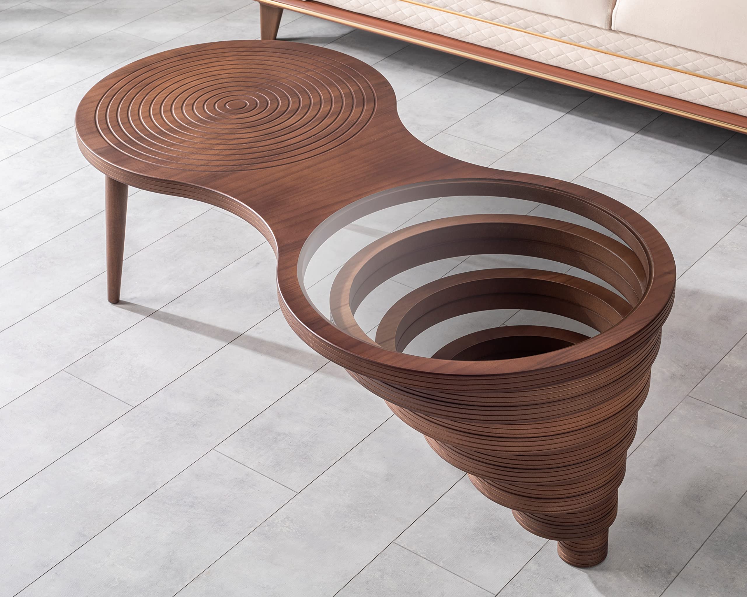 Natural Walnut Veneer Coffee Table for Living Room - Rustic Center Table with Glass Top - Modern Mesa De Centro para Sala - Perfect for Relaxing, Entertaining & Home Decor
