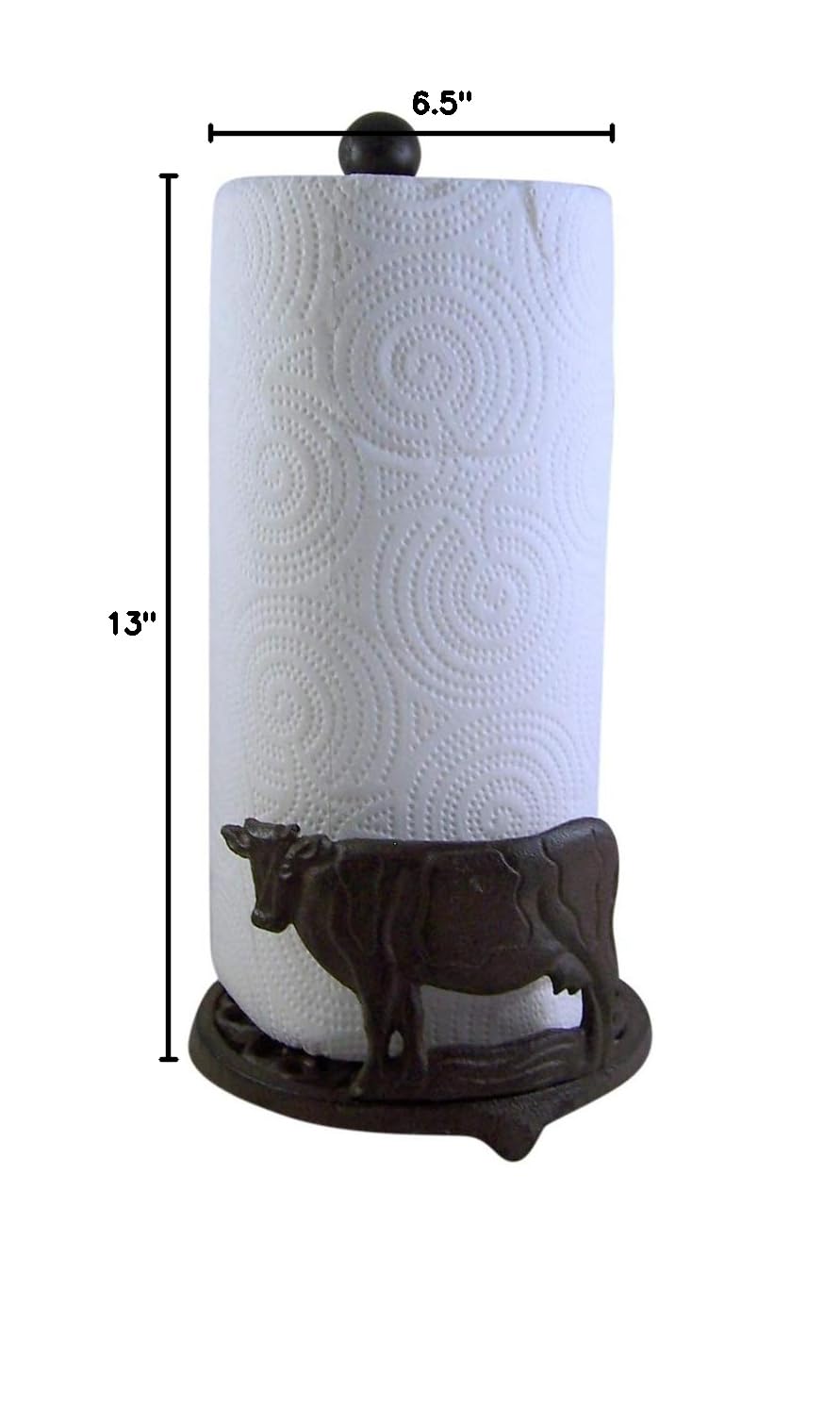 13 Inch Cast Iron Cow Paper Towel Holder - Rustic Farmhouse Kitchen Decor for Country Style Homes & Restaurants