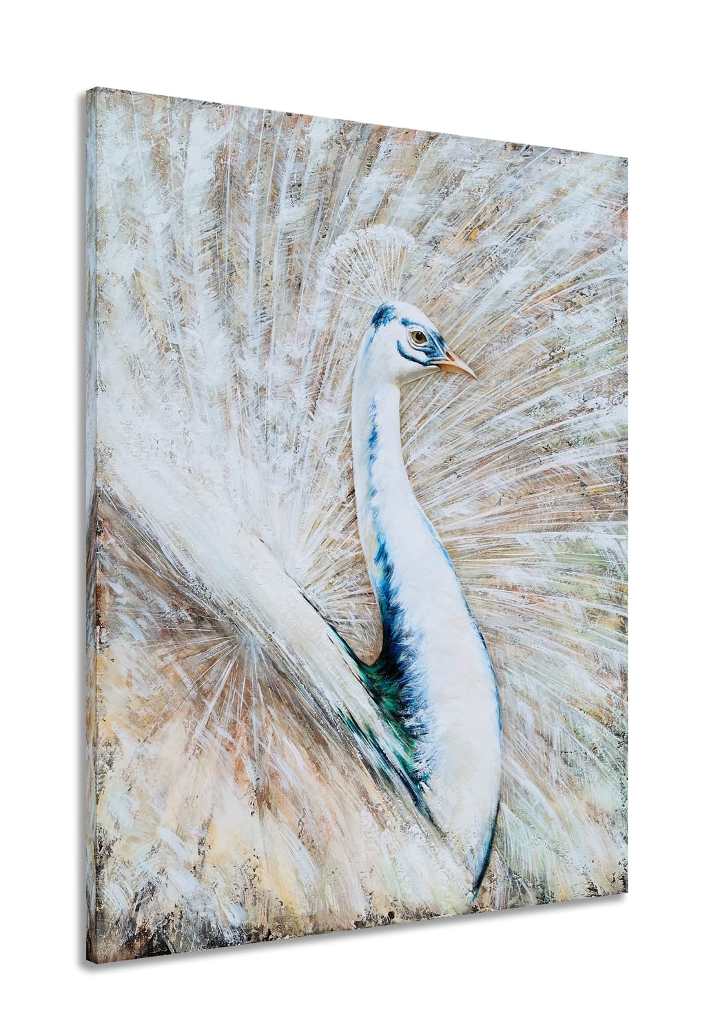 GALLERIEWALLA Peacock Canvas Wall Art - Abstract Animal Oil Painting with Textured Finish - Lucky Vertical Artwork for Home Decor - Perfect for Living Room, Bedroom, Bathroom & Hallway Wall Decor | Modern Bohemian Style Decorations