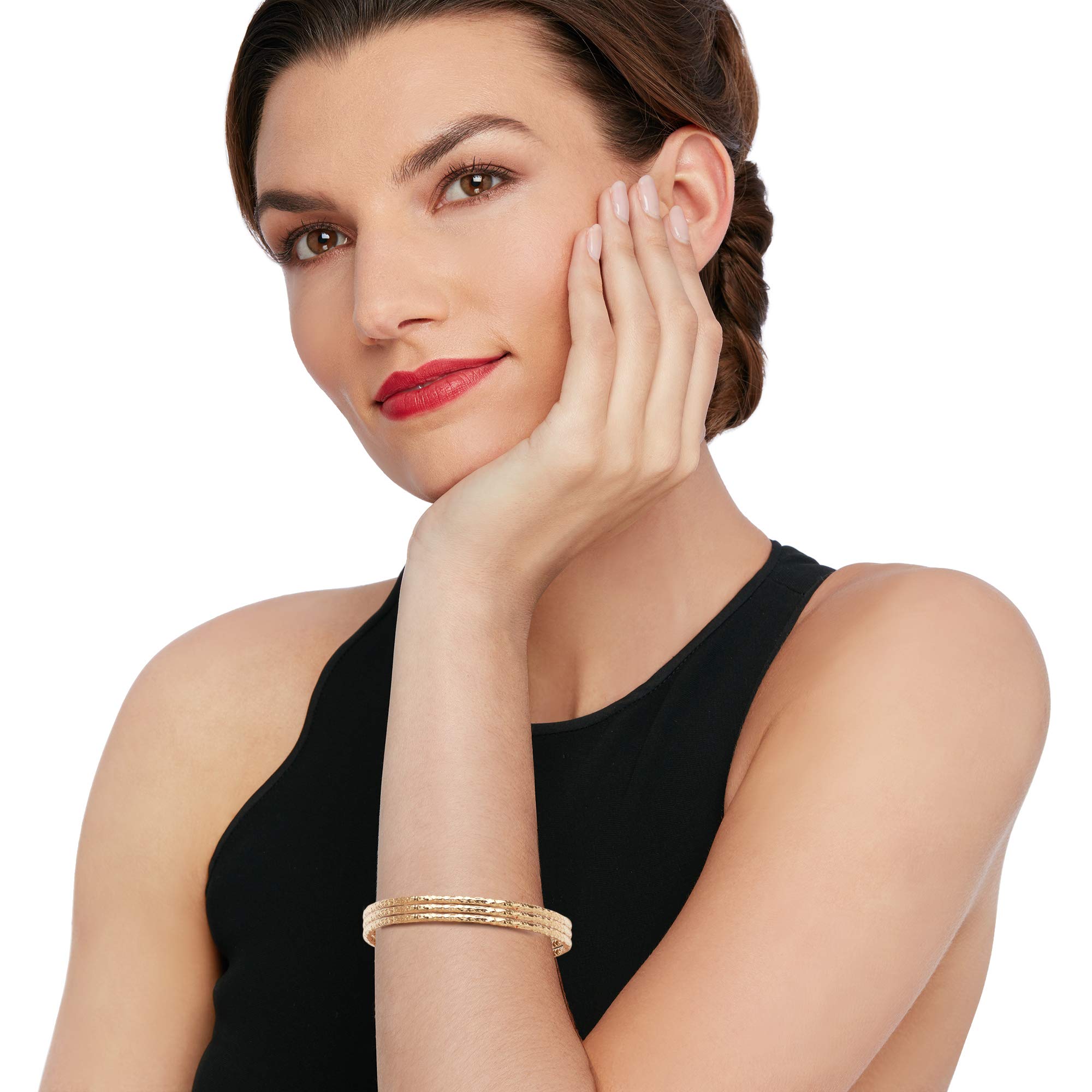 Ross-Simons Italian 22kt Gold Over Sterling Silver Jewelry Set - 3 Hammered Bangle Bracelets (7.5 Inches) for Women, Gift for Her, Birthday, Anniversary, Wedding & Special Occasions