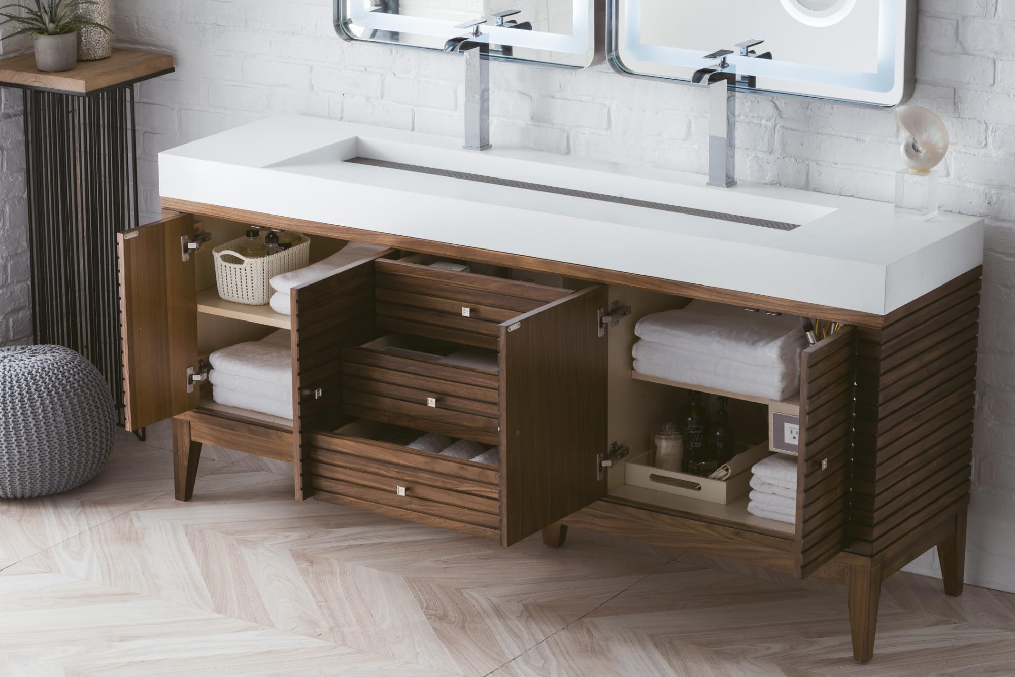 James Martin 210-V72D-WLT 72-Inch Double Vanity in Mid Century Walnut - Modern Bathroom Vanity with Sink for Master Bath or Guest Bathroom