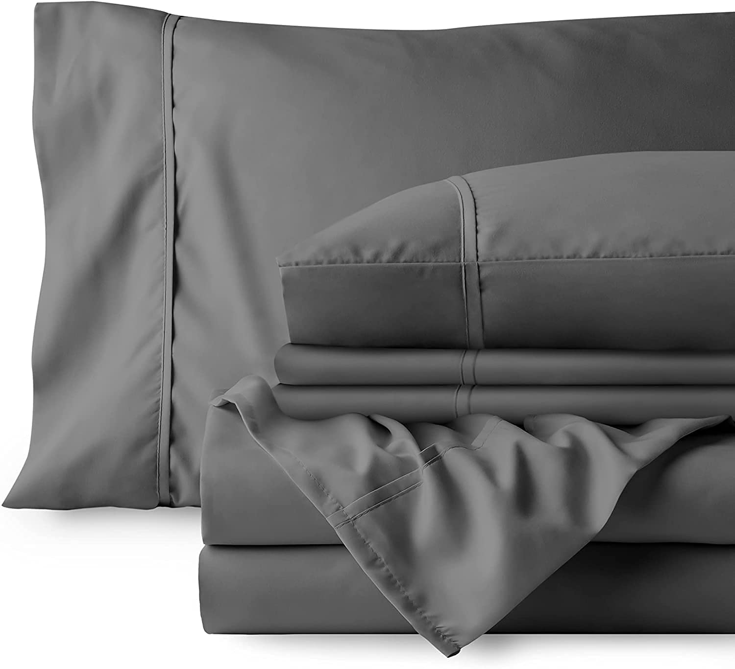 Premium 600 Thread Count 100% Egyptian Cotton Split King Sheet Set - 6 Piece Dark Grey Luxury Bedding for Adjustable Beds (Fits Up to 15