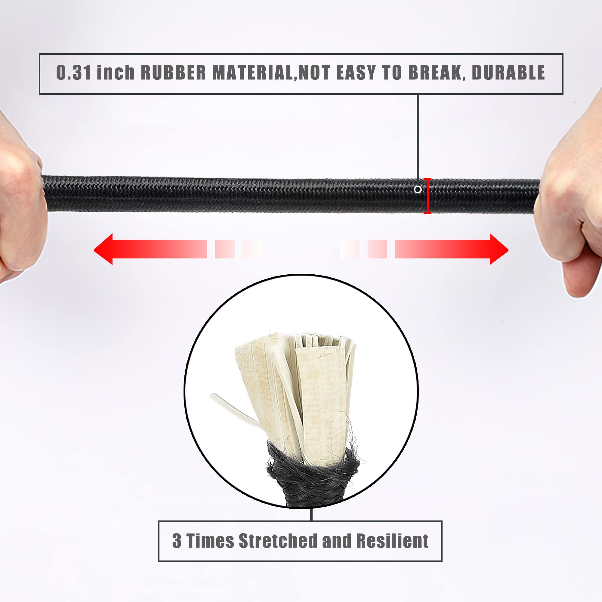 40 Inch Heavy Duty Bungee Cords with Carabiner Hooks - 6 Pack Extra Strong Elastic Straps for Outdoor Camping, Luggage, Bike Rack, Cargo Tie Down - Durable Black Bungee Ropes for Secure Fastening & Storage