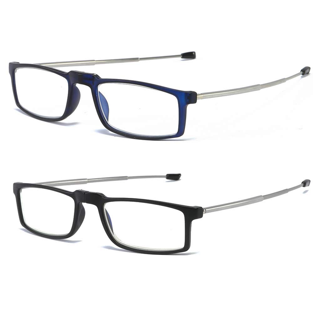 Blue Light Blocking Reading Glasses - 2 Pack Folding Portable Readers for Men & Women | Computer Glasses with Case | Perfect for Office Work, Screen Time & Travel Reading