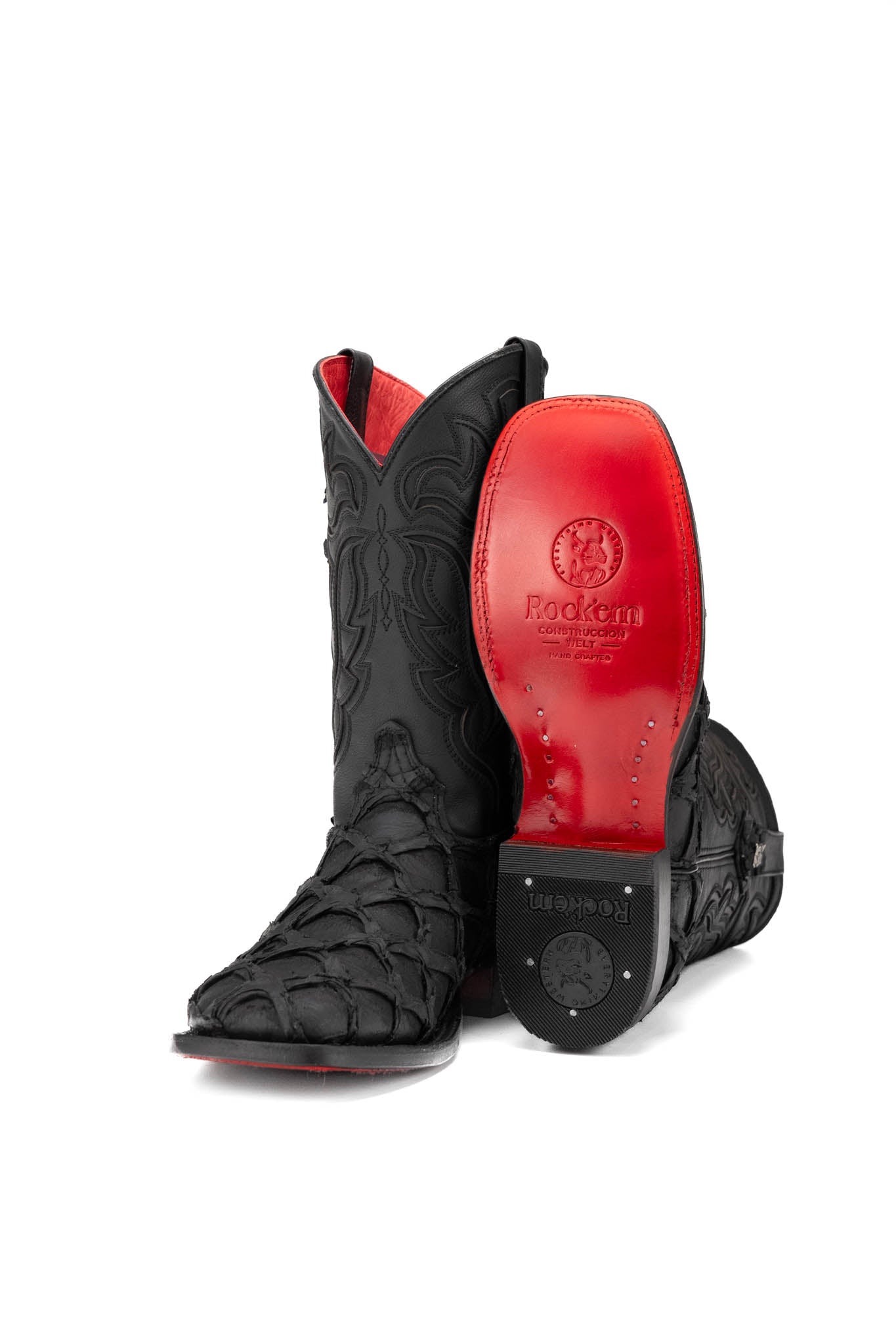 Authentic Shelby Pirarucu Red Bottom Square Toe Cowboy Boots for Men - Western Style Riding Boots for Country Music Festivals & Rodeo Events