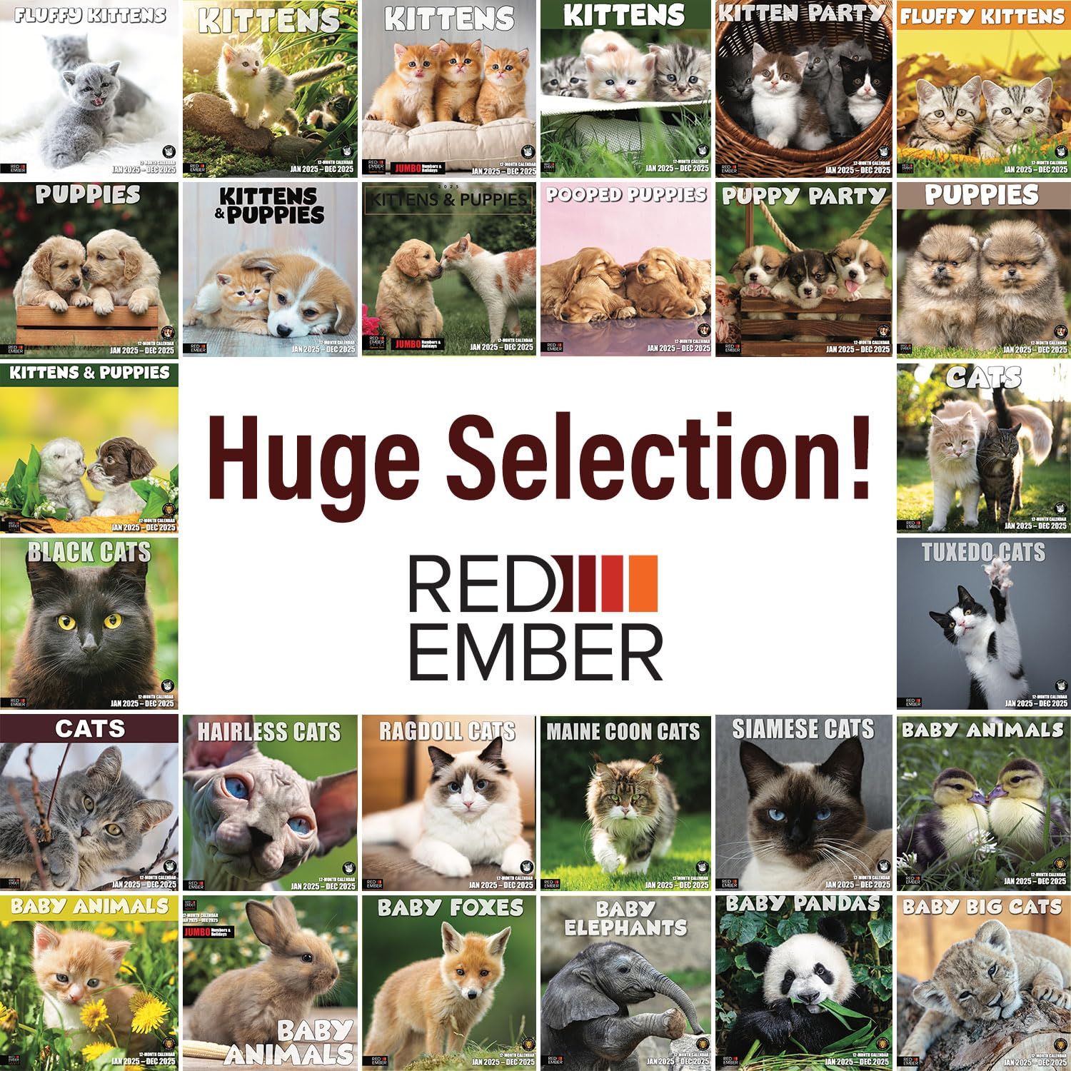 RED EMBER Pooped Puppies 2025 Wall Calendar - 12 Month Funny Dog Calendar with Thick Sturdy Paper (12