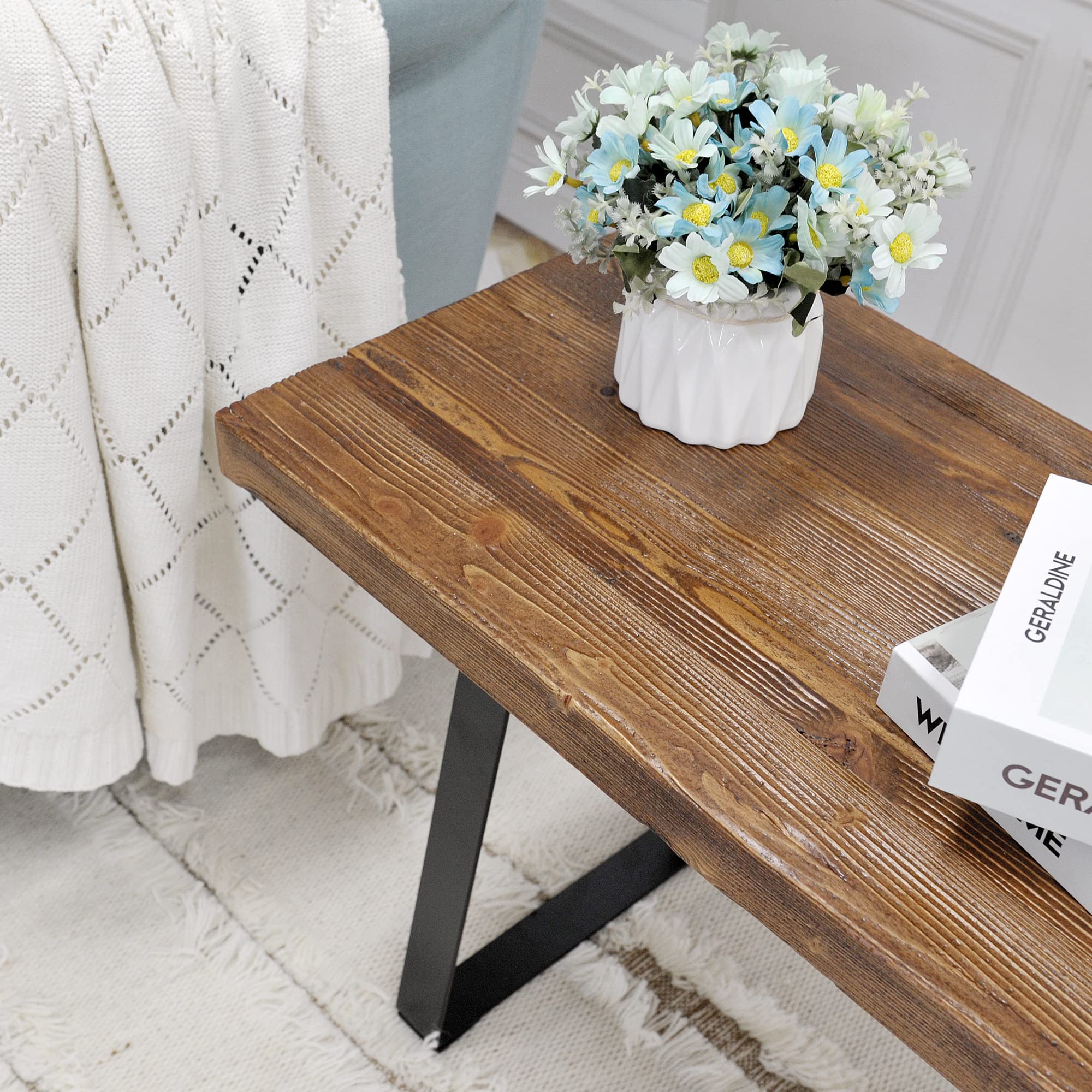 Natural Pine Wood Entryway Bench & Coffee Table - 33