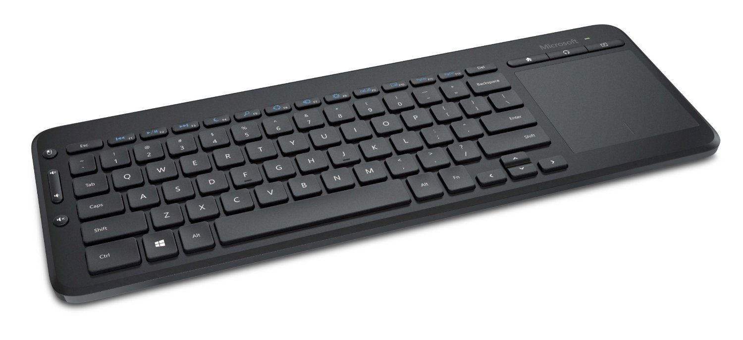 Microsoft All-in-One Media Keyboard - Wireless Ergonomic Keyboard with Built-in Trackpad, USB Receiver, Multi-Media Keys for PC/Laptop (Black) - Perfect for Home Office, Streaming & Gaming