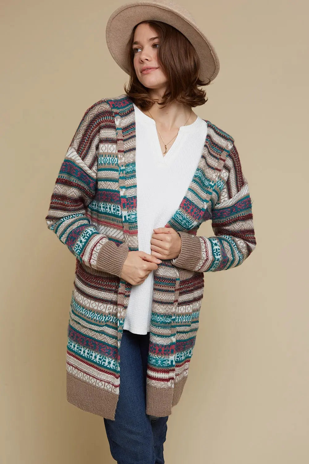 Stylish Multi Stripe Hooded Cardigan for Women - Cozy Oversized Sweater with Pockets - Perfect for Fall, Winter & Casual Outfits