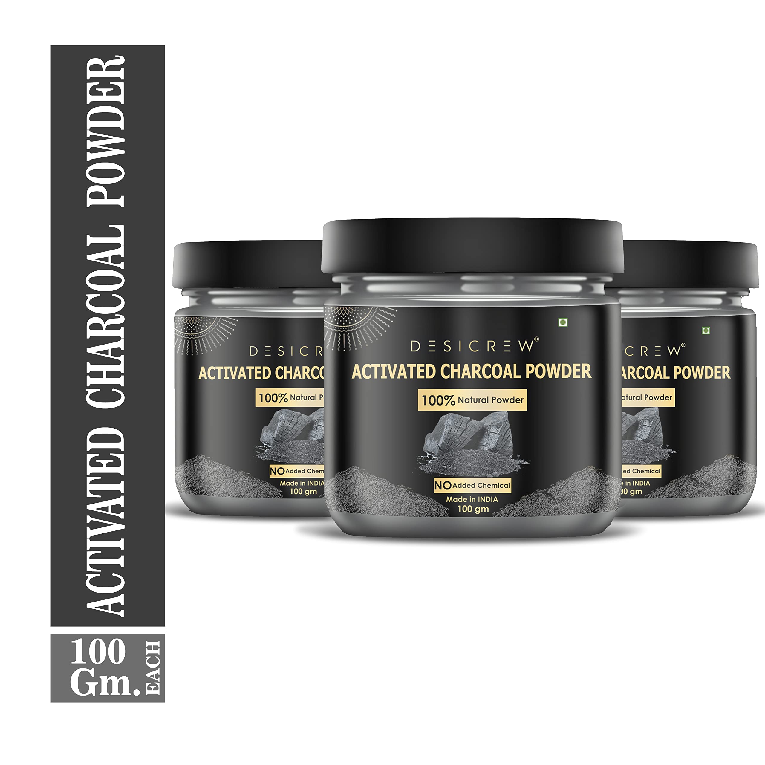 Desi Crew 100% Pure Natural Activated Charcoal Powder - Deep Cleansing Face Mask for Glowing, Whitening & Brightening Skin | 100g Jar | Organic Skin Care for Acne, Blackheads & Pore Refining | Perfect for Daily Detox & Spa Night Routine