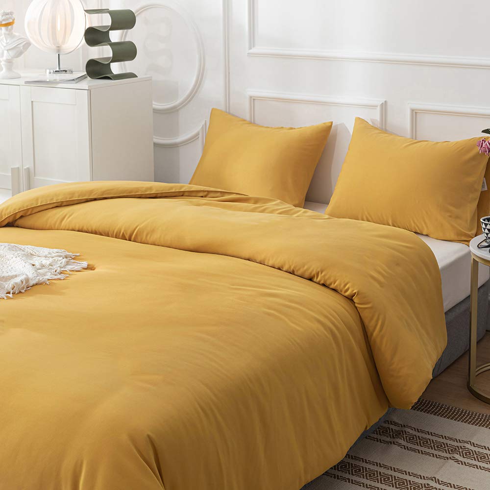 Mustard Yellow Comforter Set Queen Size - Dark Yellow Bedding for Women & Girls - Soft Ginger Mustard Duvet Cover & Quilt - Perfect for Cozy Bedrooms & Guest Rooms