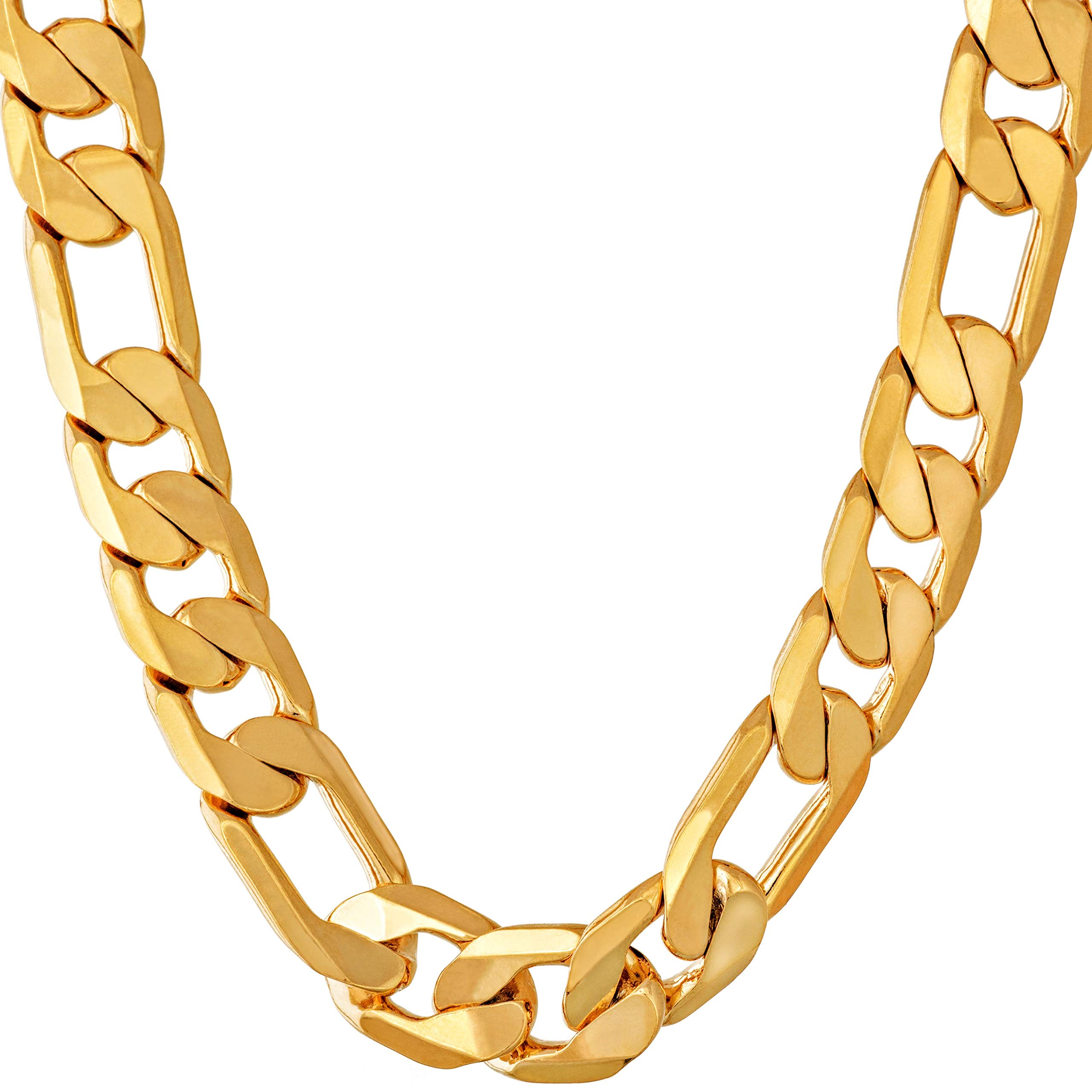 LIFETIME JEWELRY 24K Real Gold Plated Beveled Figaro Chain Necklace for Women & Men - 6.5mm, 8mm, 9.5mm & 11mm Width Options - Perfect for Gifts, Weddings & Everyday Elegance