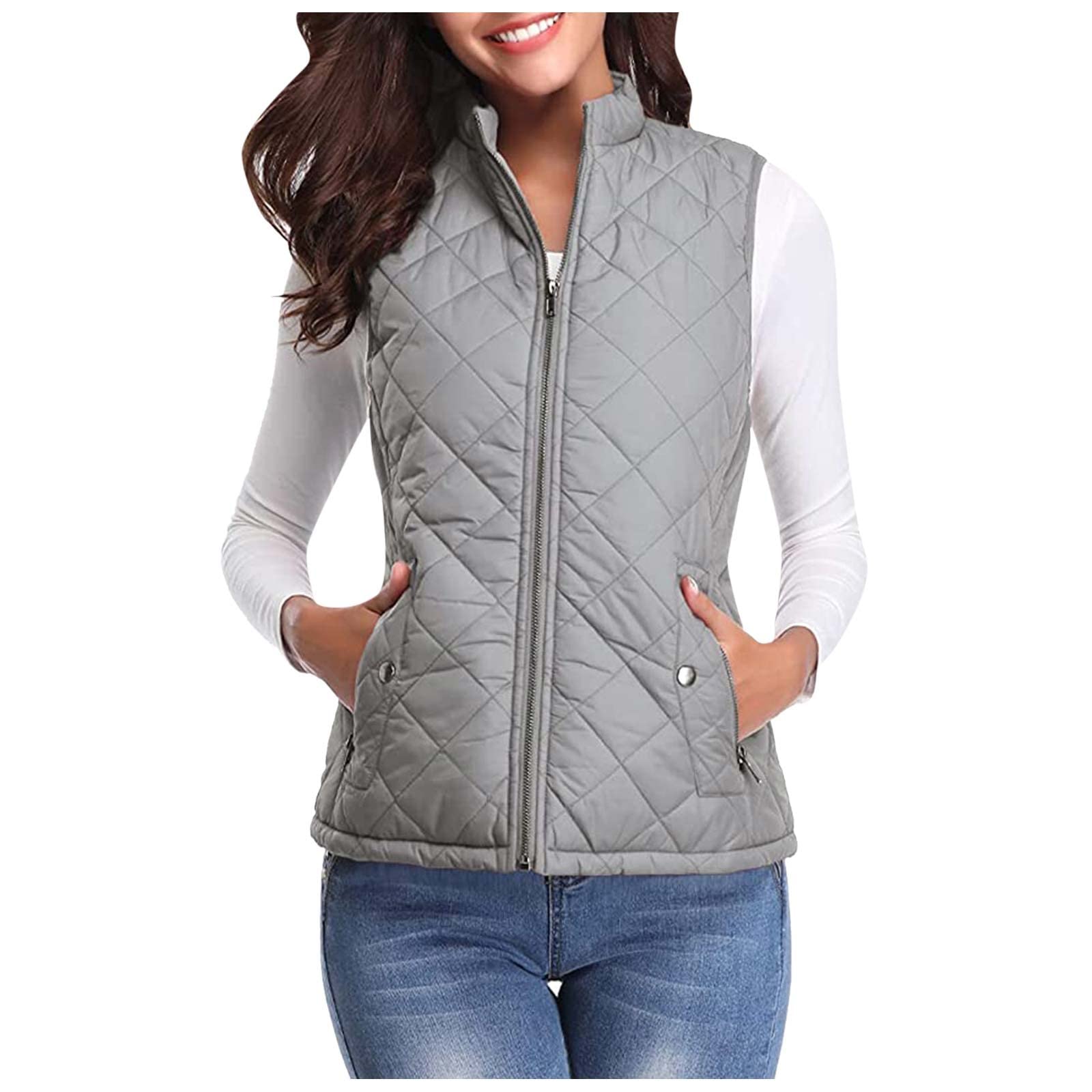 Women's Lightweight Quilted Vest with Stand Collar - Zip Front Padded Gilet Jacket for Fall & Winter Layering, Outdoor Activities, and Casual Wear