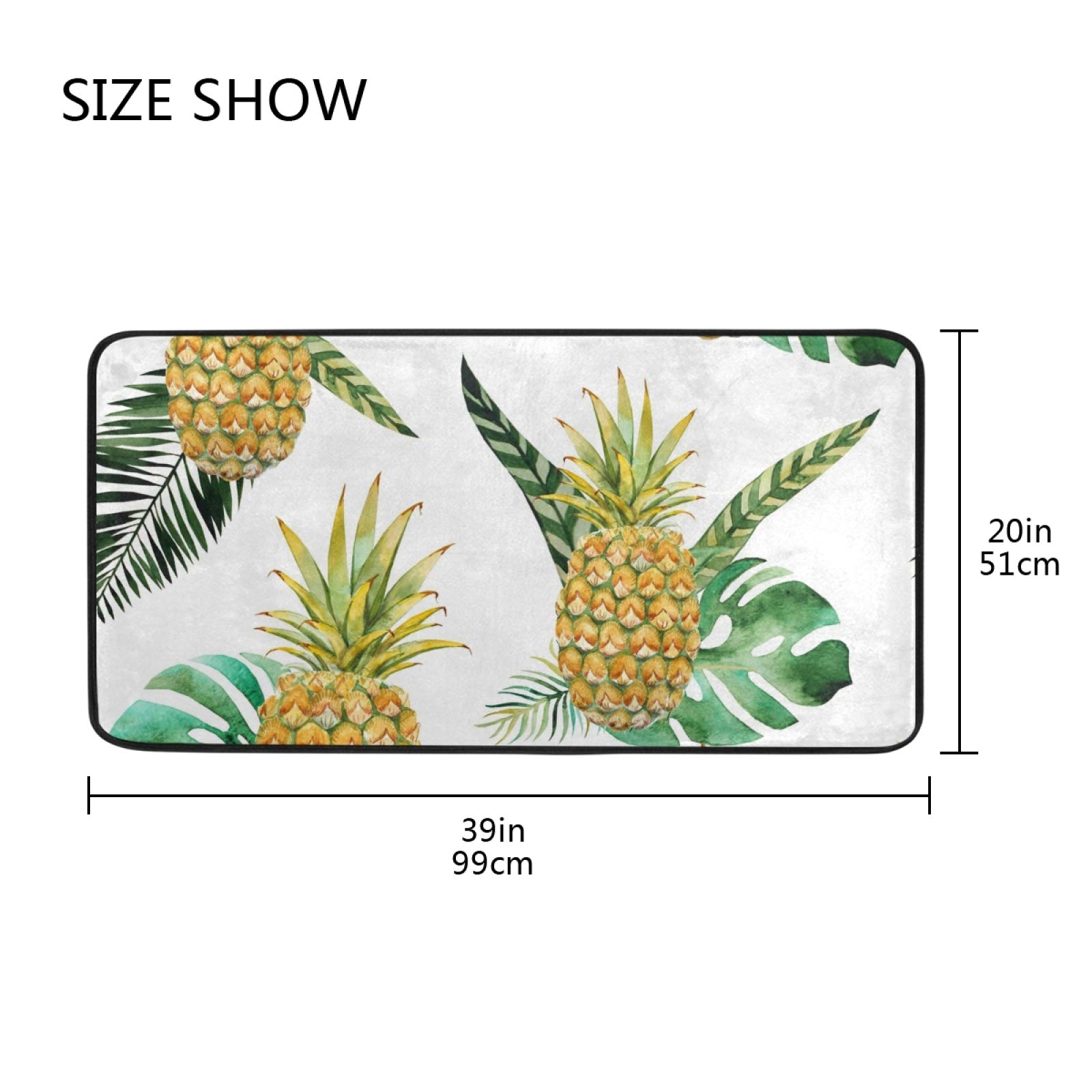 Non-Slip Kitchen Rug Mats 39x20 Inch - Tropical Pineapple Design Soft Bathroom Doormat & Runner for Home Decor - Perfect for Kitchens, Bathrooms & Entryways