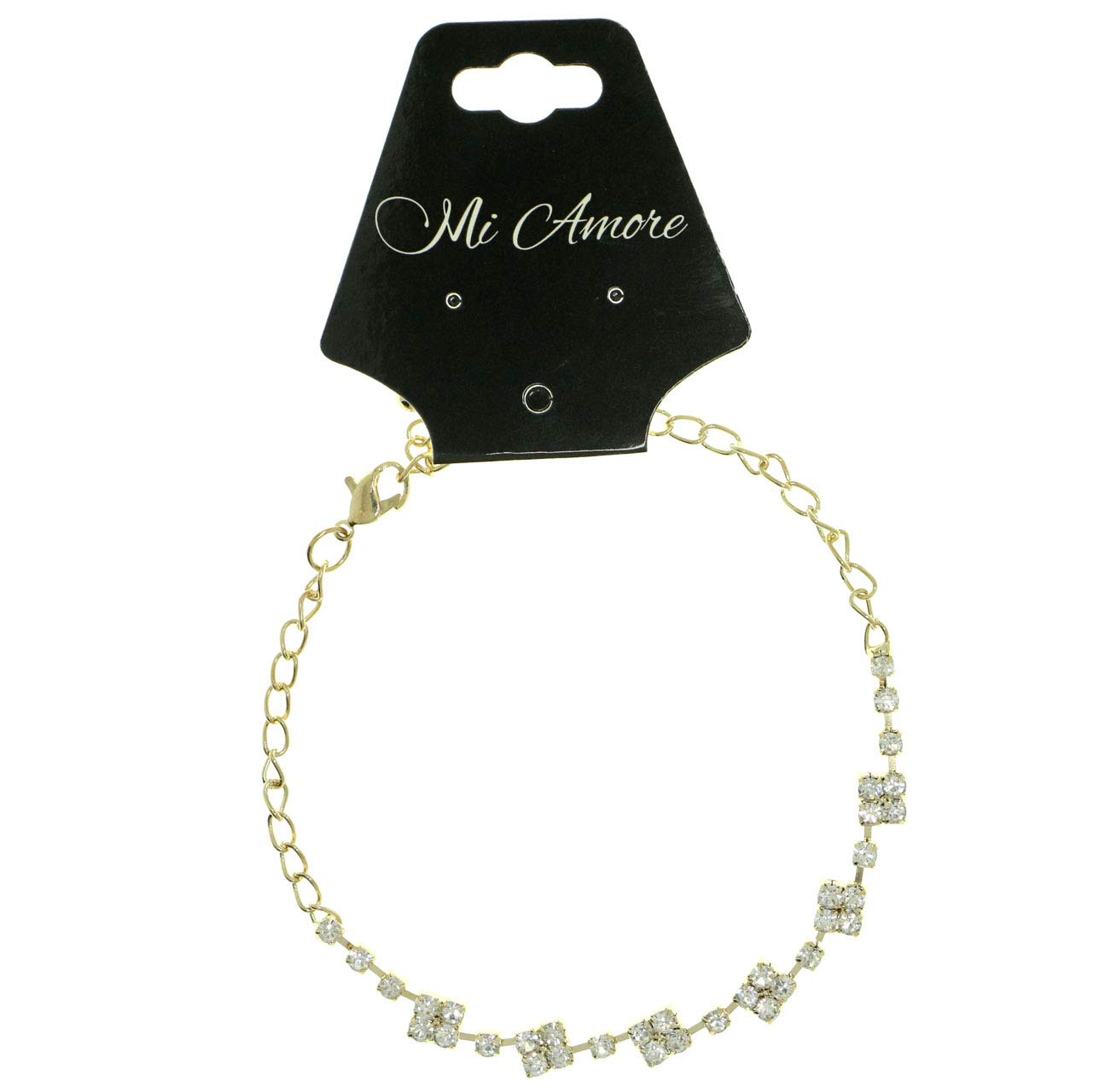 Elegant Mi Amore Gold-Tone Ankle Bracelet with Rhinestone Clusters - Perfect for Beach Weddings, Summer Parties & Boho Fashion