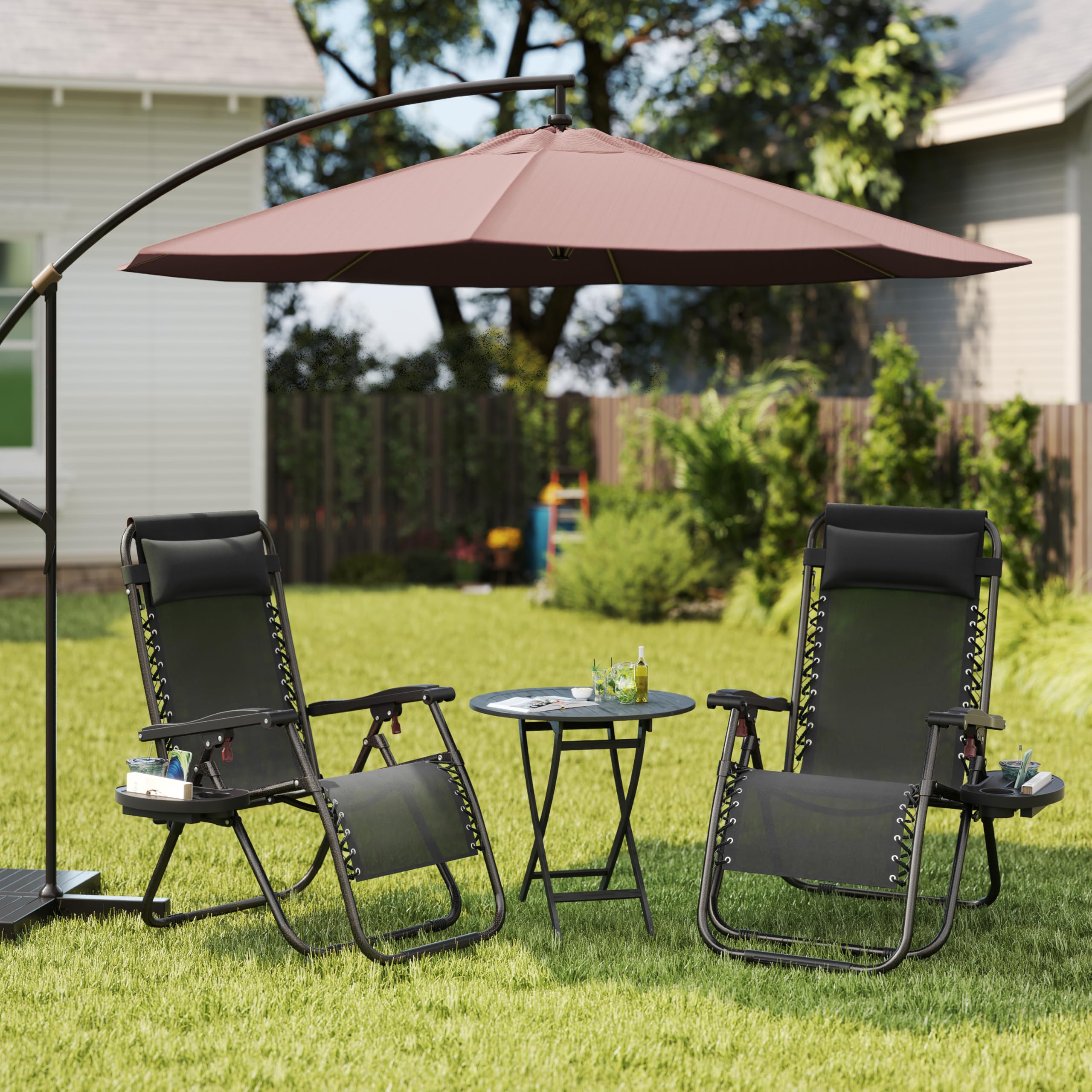 Yaheetech Zero Gravity Reclining Lounge Chairs Set of 2 - Adjustable Folding Outdoor Patio Chairs with Pillows, Cup Holders & Carry Straps - Perfect for Backyard, Beach, Poolside & Camping Relaxation