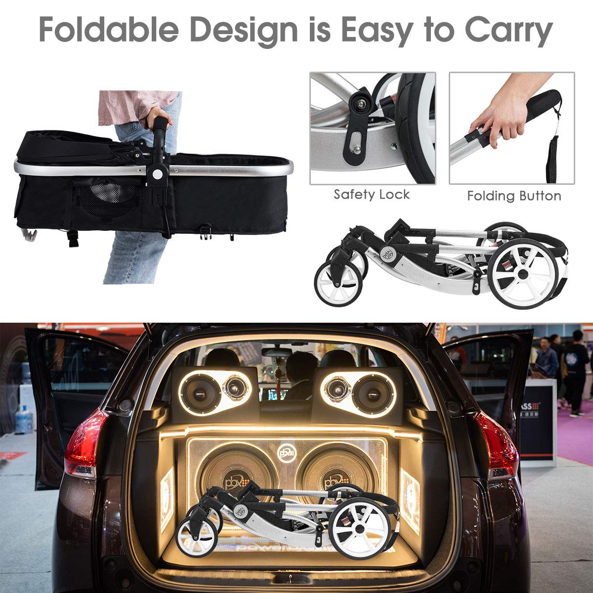 HONEY JOY Baby Stroller - Convertible Infant Bassinet Stroller with Adjustable Canopy & Backrest, Foldable Newborn Carriage with Storage Basket & Foot Cover (Black) | Perfect for Outdoor Walks, Shopping & Travel