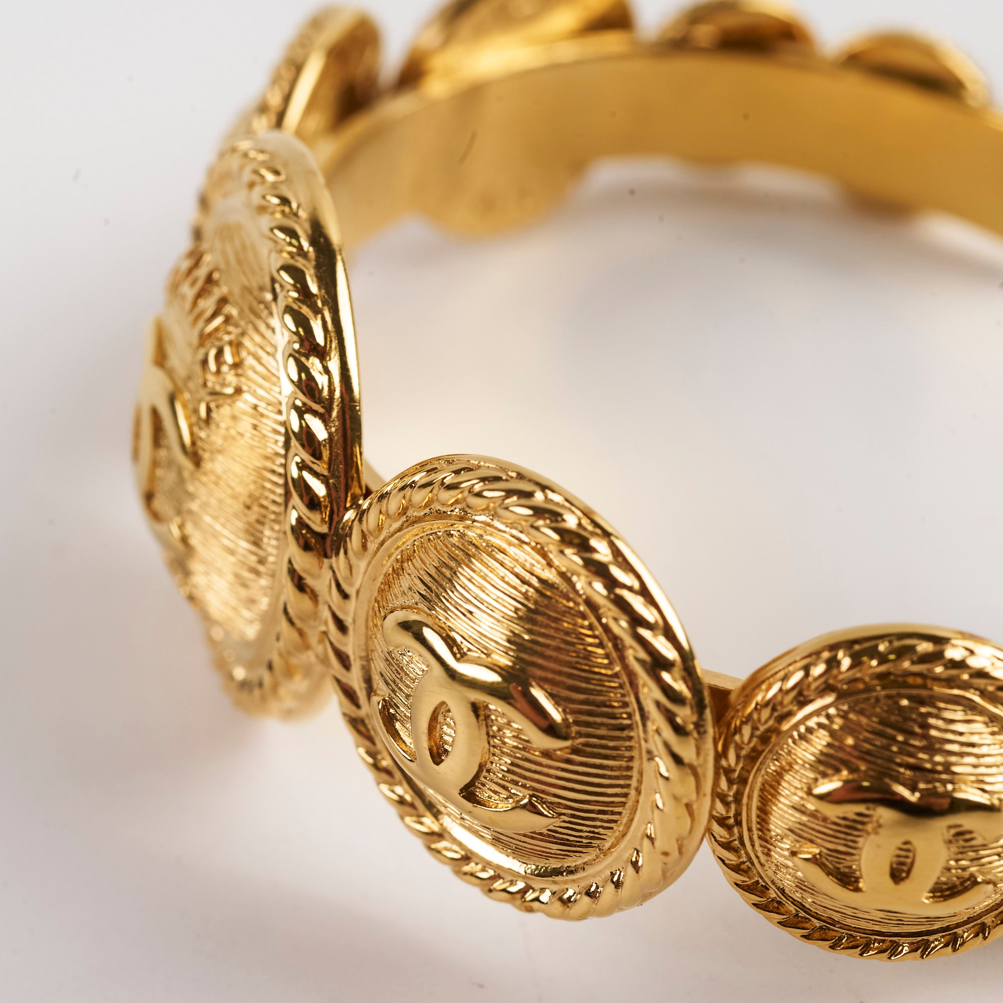 Chanel Medallion CC Cuff Bracelet - Large Size Gold-Tone Statement Jewelry for Women, Perfect for Parties, Weddings & Special Occasions
