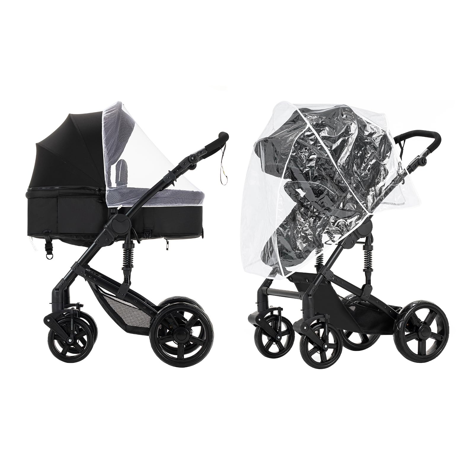 2 in 1 Convertible Baby Stroller with Bassinet - Reversible Infant Pushchair, Foldable Lightweight Travel Pram for Newborn & Toddler (Black) | Perfect for Shopping, Travel & Outdoor Walks