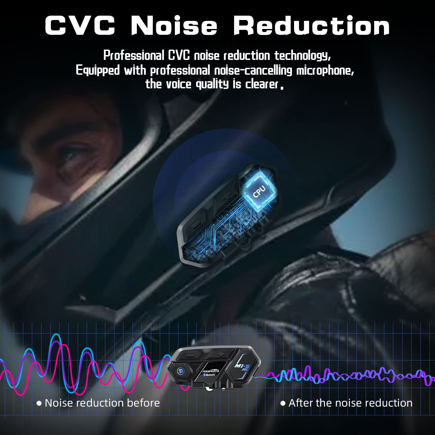 Fodsports M1-S PRO Motorcycle Helmet Bluetooth Intercom - 2000m Range, 8 Riders Group Chat, Waterproof Wireless Headset with Stereo Music, GPS & Hands-Free Calling (2 Pack) - Perfect for Group Rides, Touring & Urban Commuting