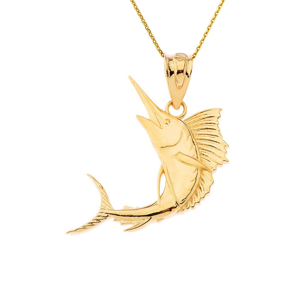 10K Gold Marlin Swordfish Sailfish Pendant Necklace - Sea Life Collection | Nautical Deep Sea Fish Jewelry for Beach Vacation, Ocean Lover Gift, Marine Theme Party
