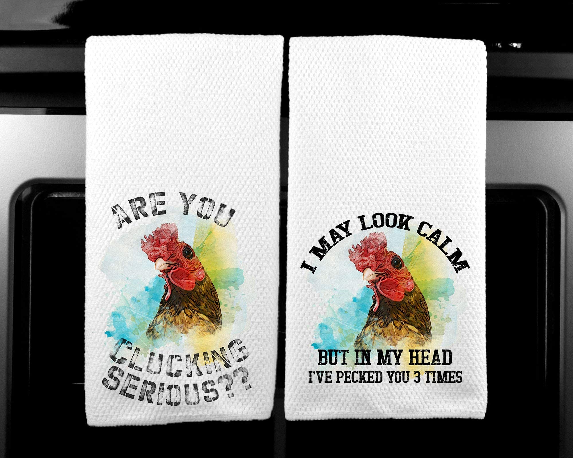 Funny Rooster Chicken Kitchen Towels Set of 2 - Rustic Farmhouse Microfiber Dish Cloths for Drying Dishes, Cleaning Countertops & Farmhouse Decor