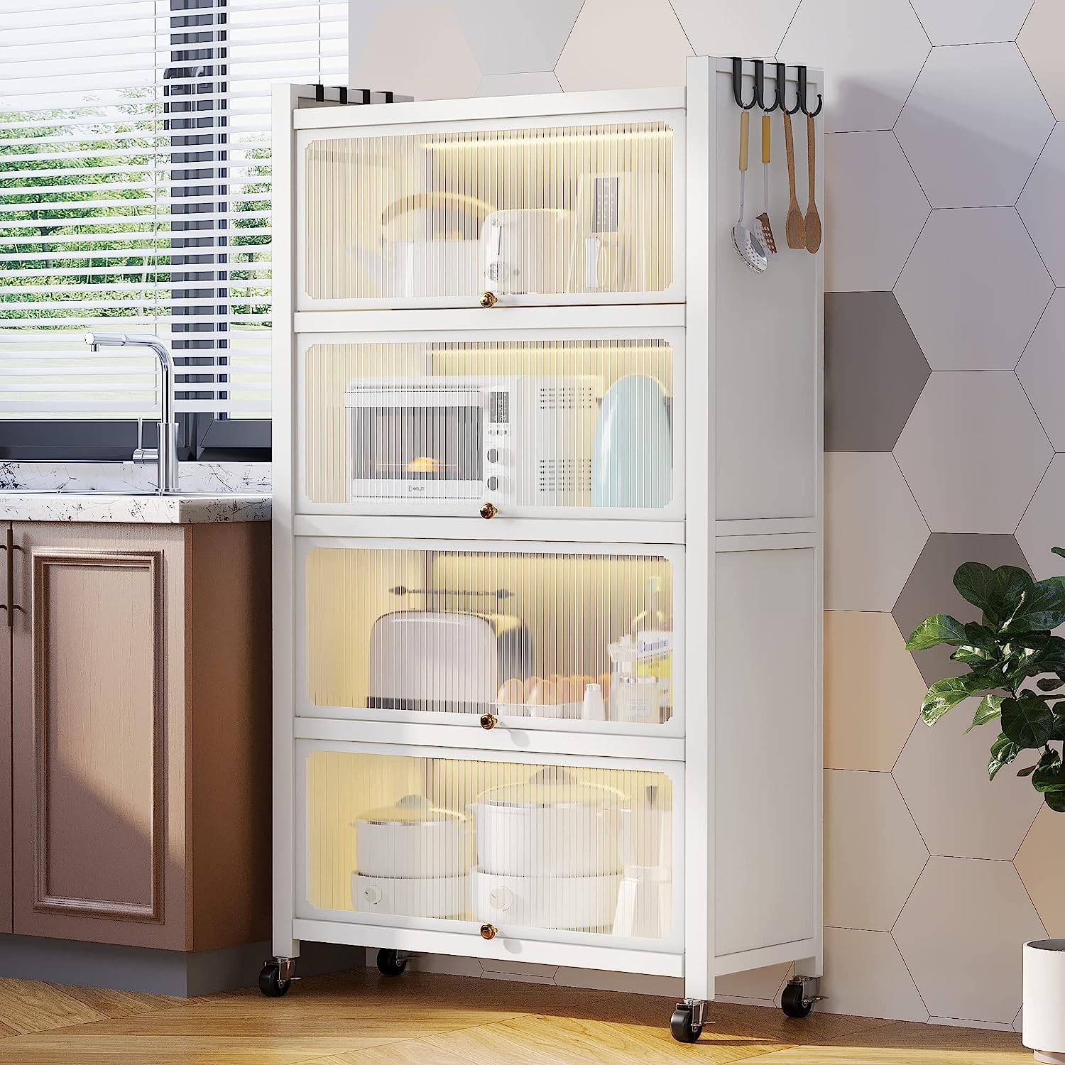 5-Tier Pantry Storage Cabinet - Heavy Duty Baker Rack for Kitchen Organization with Microwave Stand | Space-Saving Kitchen Shelving for Spices, Cookware & Small Appliances | Perfect for Pantry, Garage & Laundry Room Storage