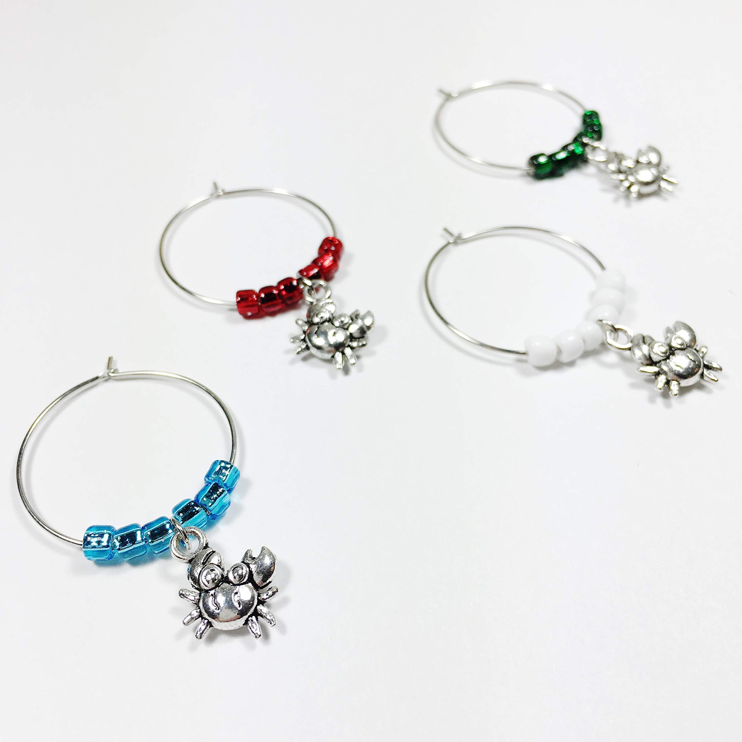 Silver Crab Wine Glass Charms Set of 4 - Unique Wine Accessories for Women, Perfect Crab-Themed Gift for Wine Lovers & Maryland Souvenirs - Ideal for Dinner Parties, Bridal Showers & Beach-Themed Events