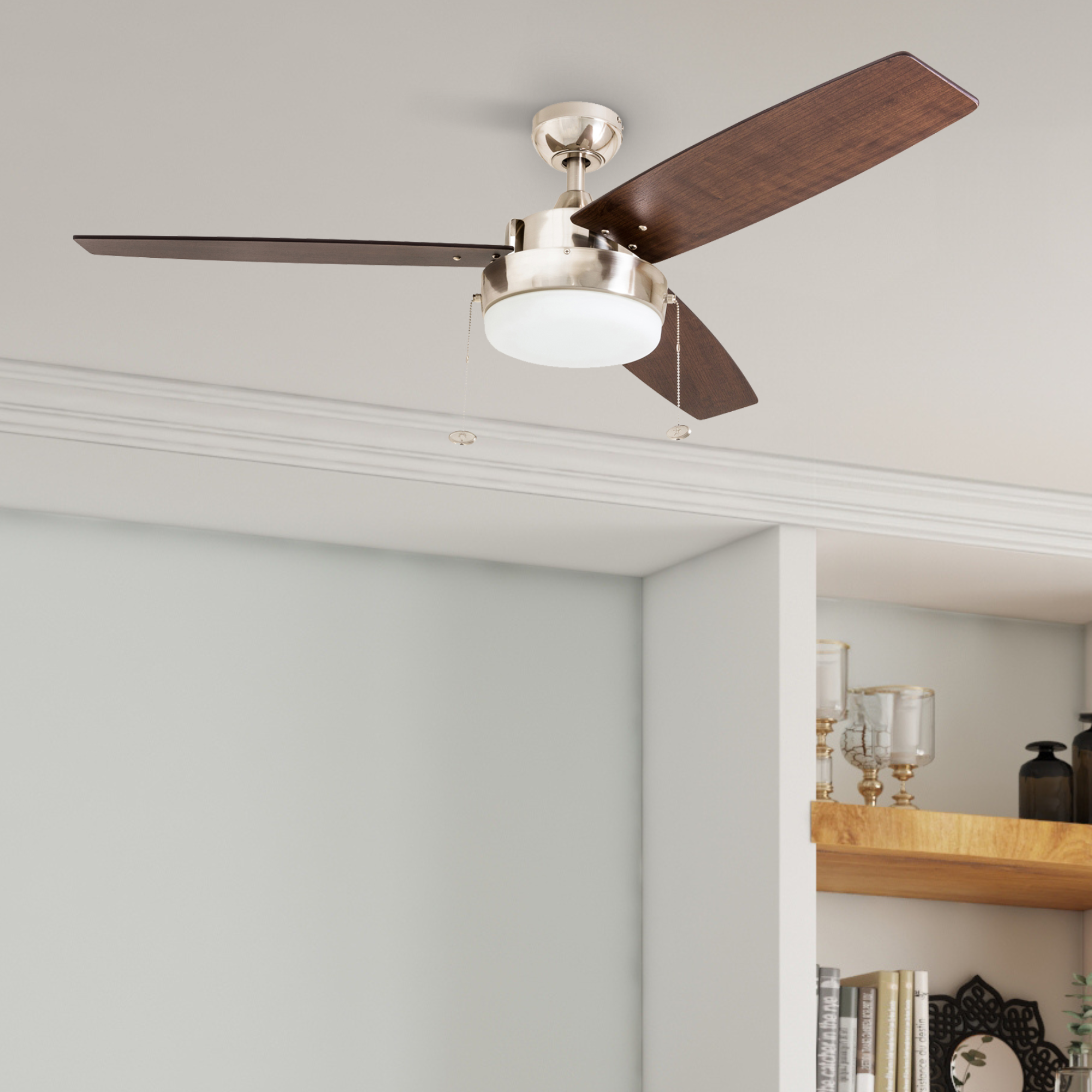 52 Inch Statham Brushed Nickel Ceiling Fan with Pull Chain - Perfect for Living Room, Bedroom, and Office Cooling & Air Circulation