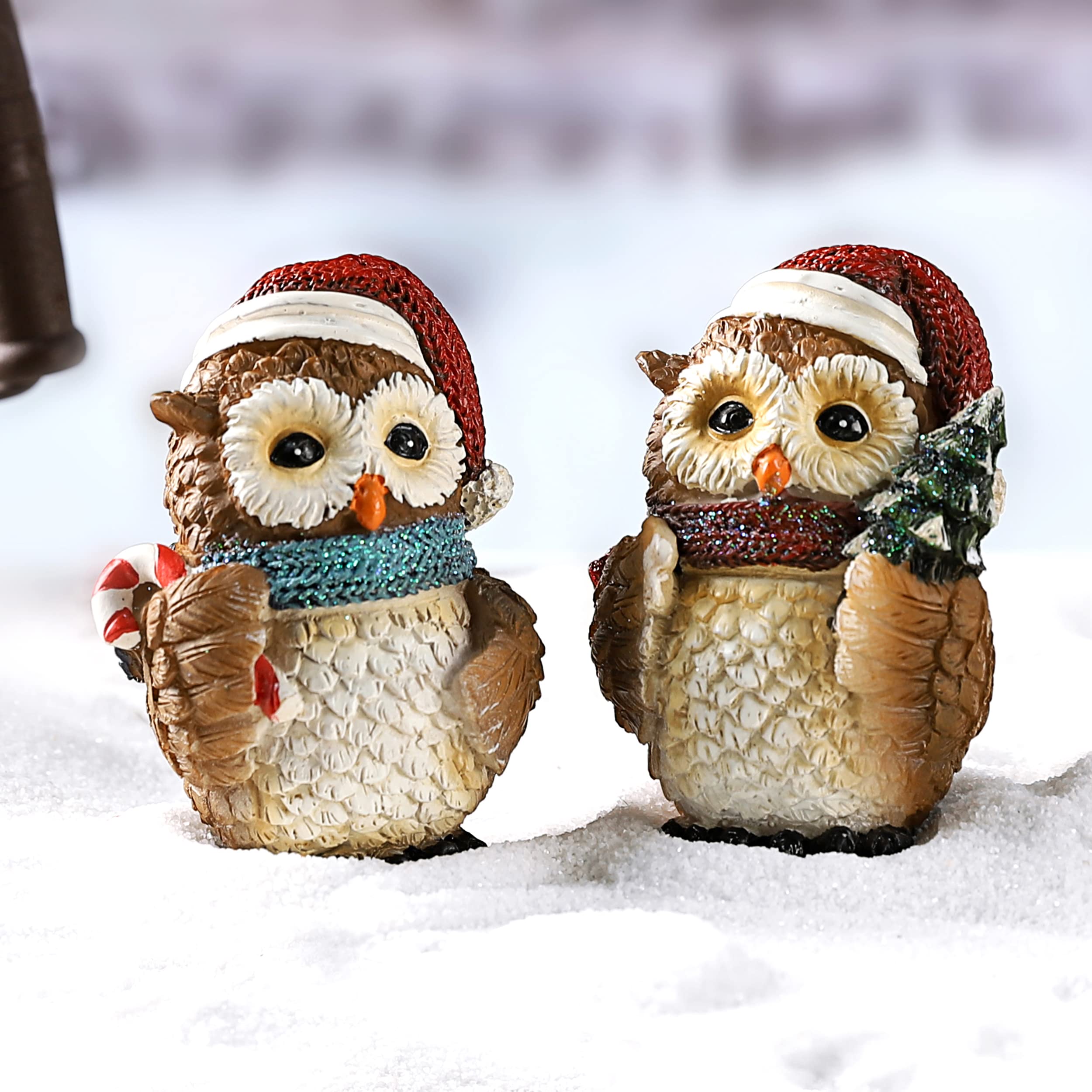 Owl Statuette Home Decor - Handcrafted Owl Figurine for Christmas Decorations, Shelf Display & Gift Giving | Perfect for Holiday Mantel, Table Centerpiece & Winter Wonderland Theme