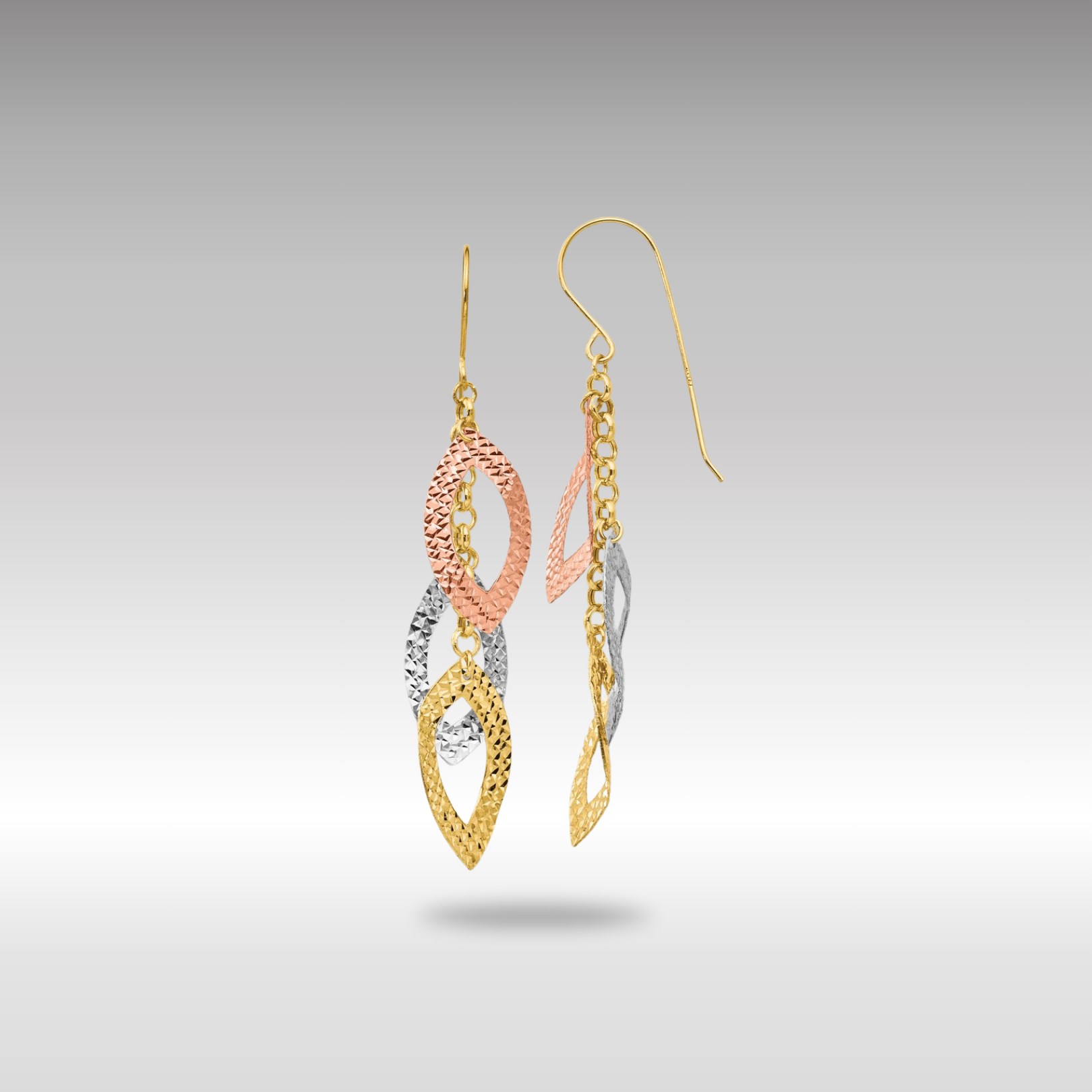 Gold Diamond Cut Tri-Color Tear Drop Shepherd Hook Earrings TL976 - Elegant Dangle Earrings for Women, Perfect for Parties, Weddings & Special Occasions