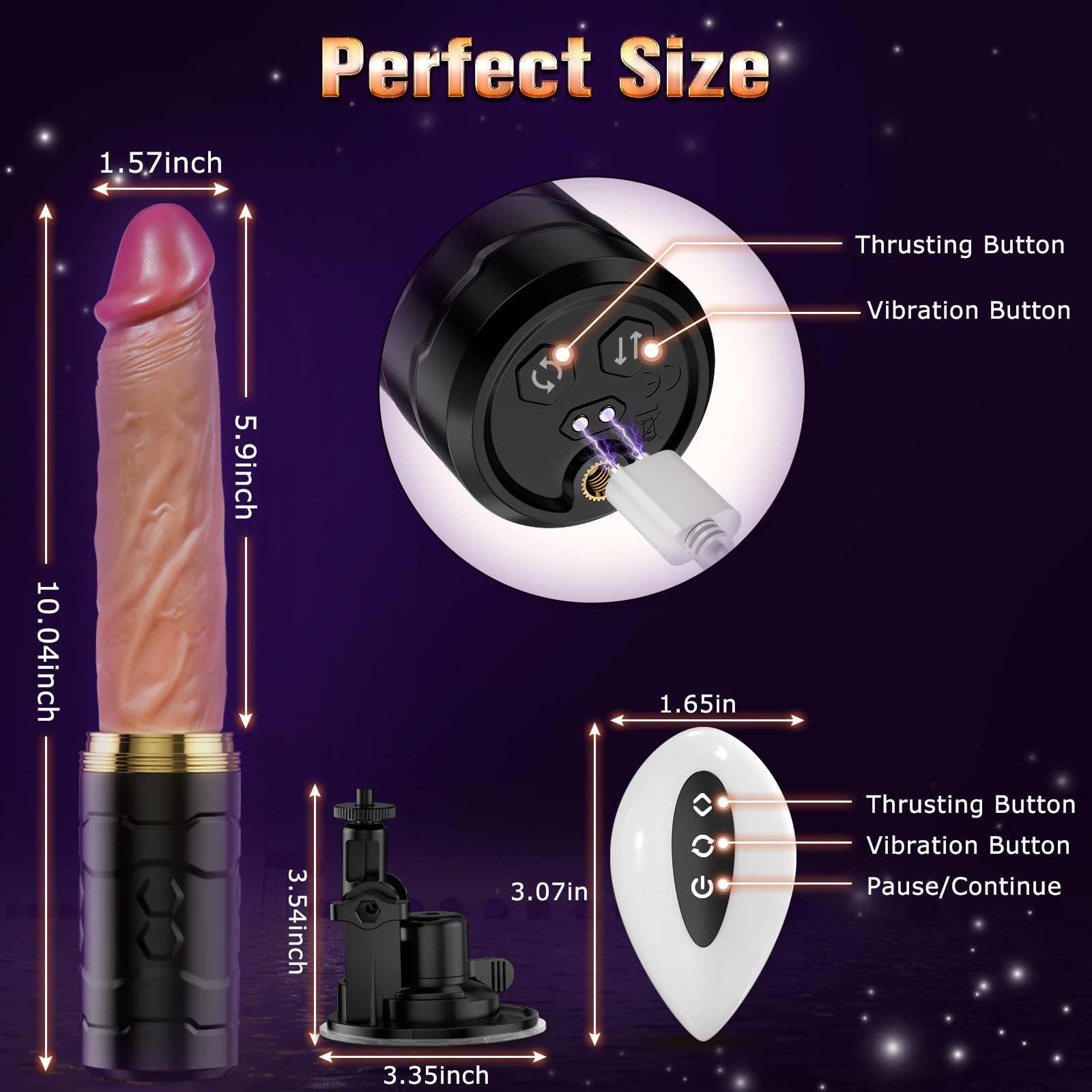Premium Thrusting Dildo Machine with Remote Control - 7 Powerful Vibration & Thrusting Modes, Suction Cup Base for Hands-Free Pleasure - Realistic Adult Sex Toy for Women & Couples - Perfect for Bedroom Fun, BDSM Play and Solo Exploration