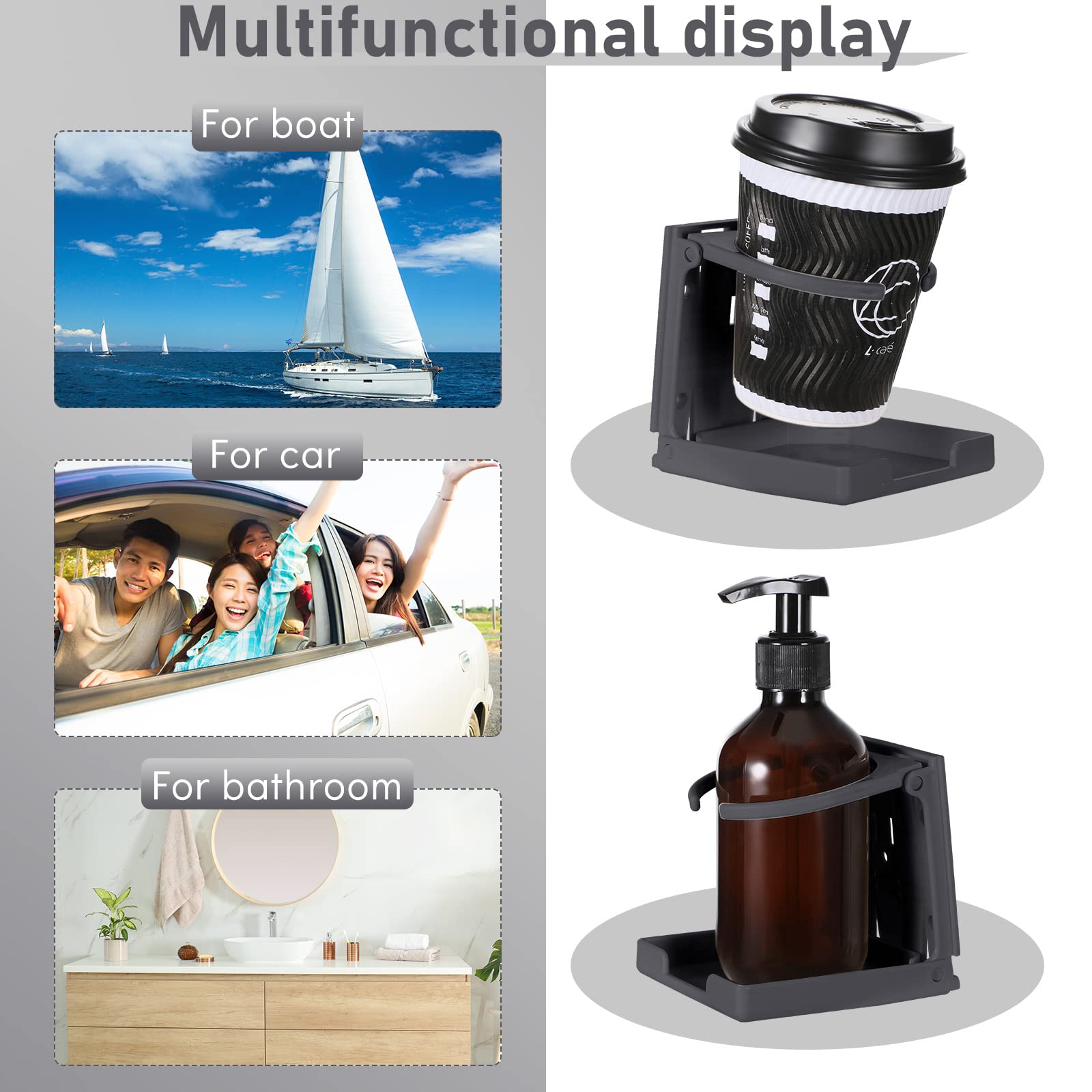4 Pcs Boat Cup Holder - Folding Drink Holder for Boats, Cars, Trucks & RVs - Gray