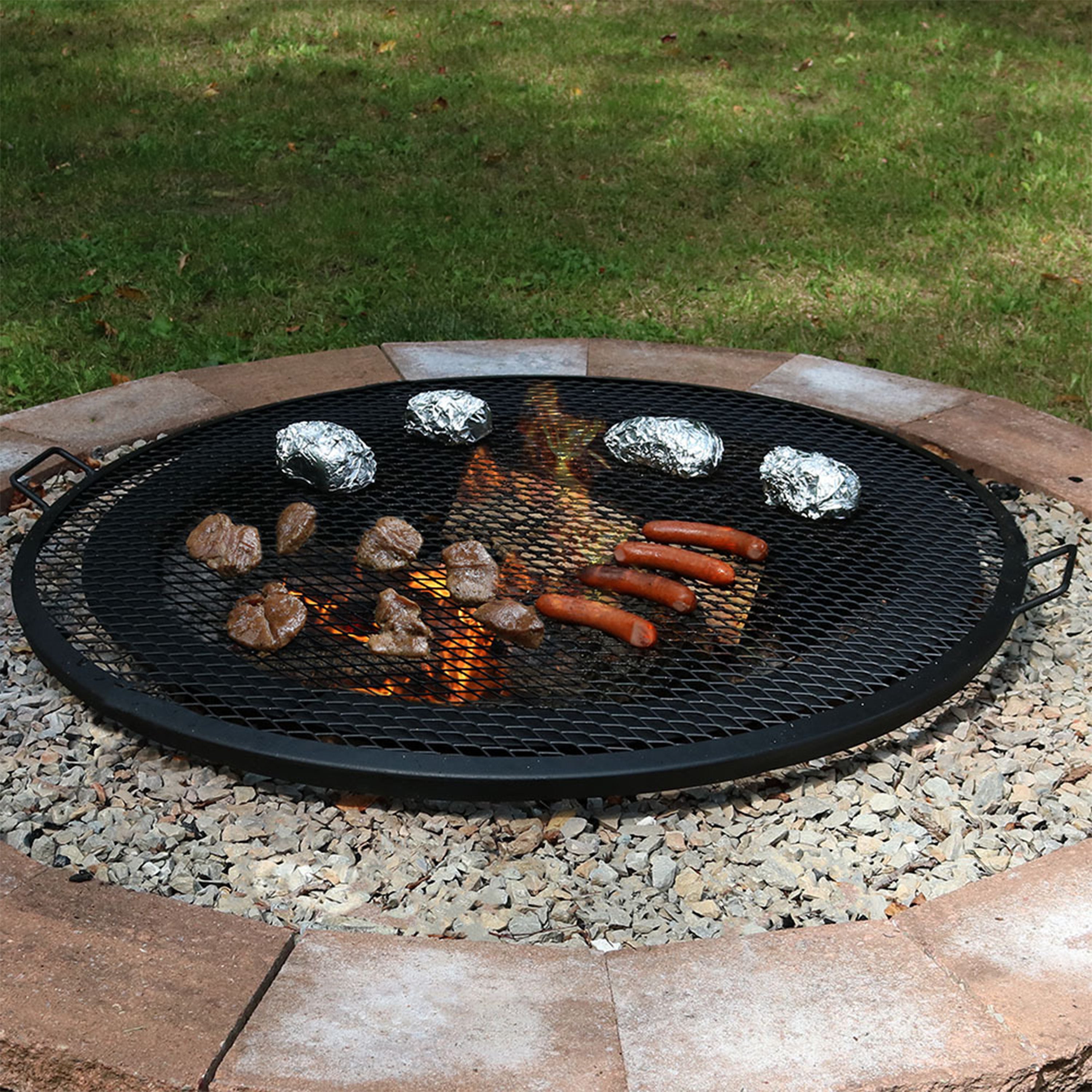 Sunnydaze X Marks Round Cooking Grate - Heavy Duty Campfire Grill for Outdoor BBQ, Picnics & Backyard Grilling - Perfect for Camping, Tailgating & Patio Parties