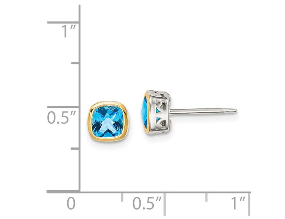 1.70 Carat (ctw) Blue Topaz Stud Earrings in Sterling Silver with Yellow Accent - Elegant Jewelry for Women, Perfect for Weddings, Parties & Everyday Wear