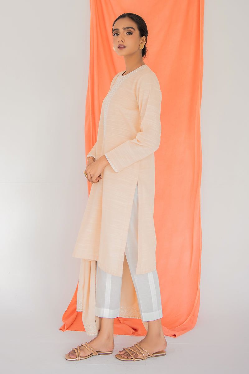 Elegant Beige Shell 2PC Set (Shirt & Dupatta) for Women – Perfect for Weddings, Parties & Festive Occasions