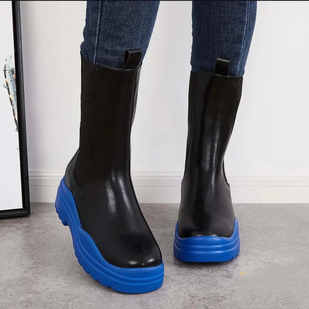 Cendi Booties for Women - Comfortable Black & Blue Winter Boots for Casual Wear, Outdoor Walking, and Cold Weather Fashion
